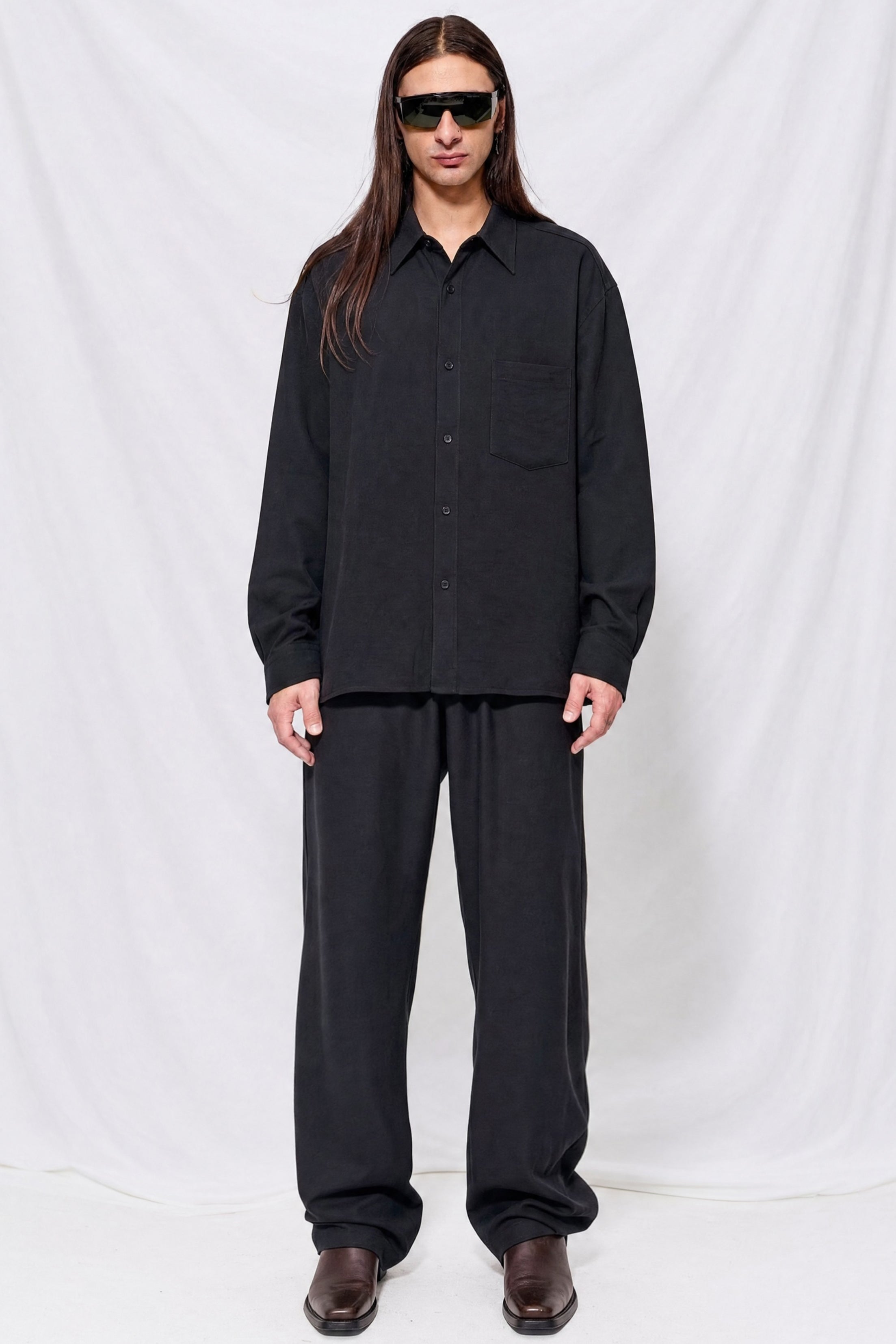Black Rayon Stripe Classic Shirt