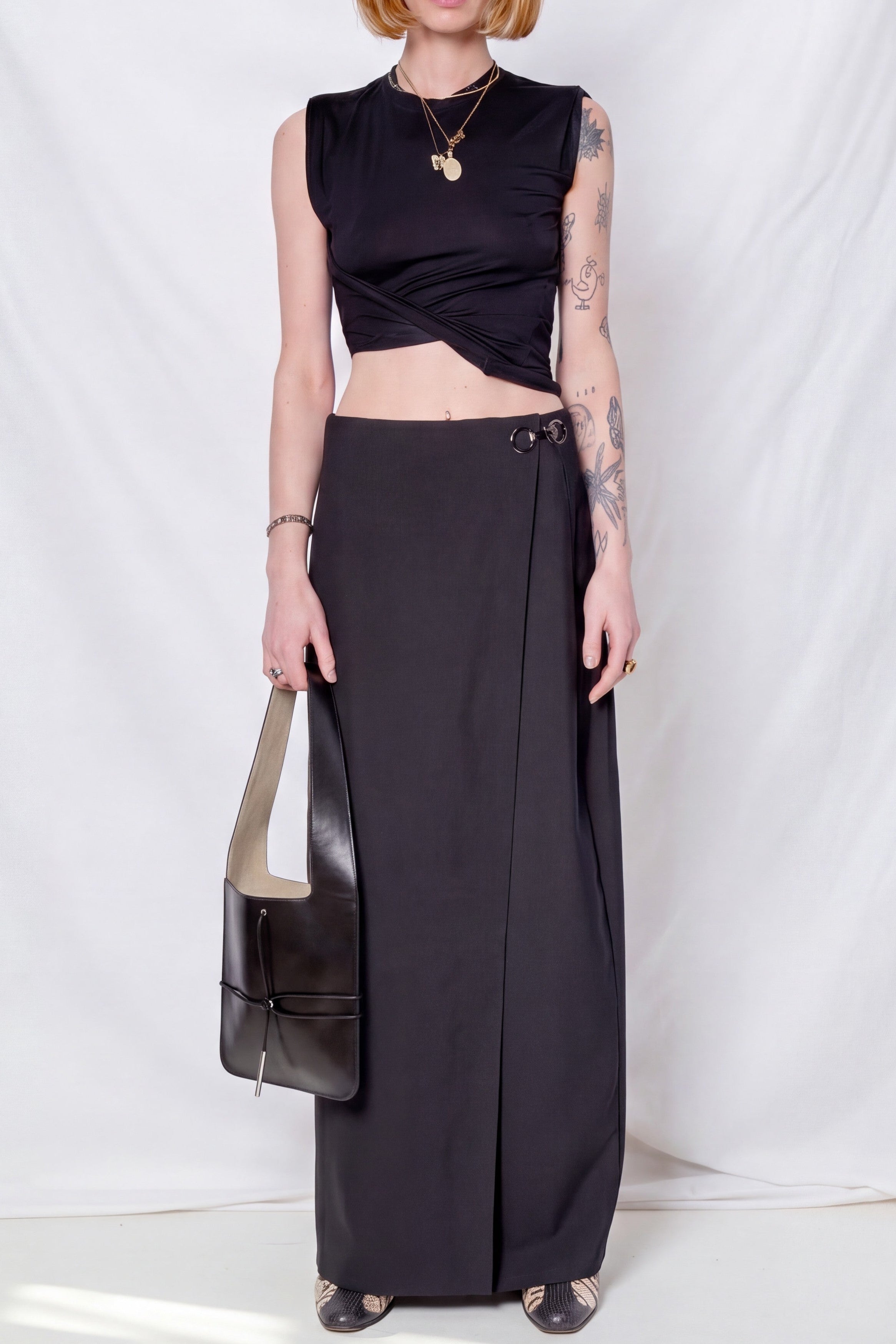 Black Leather String Pub Bag