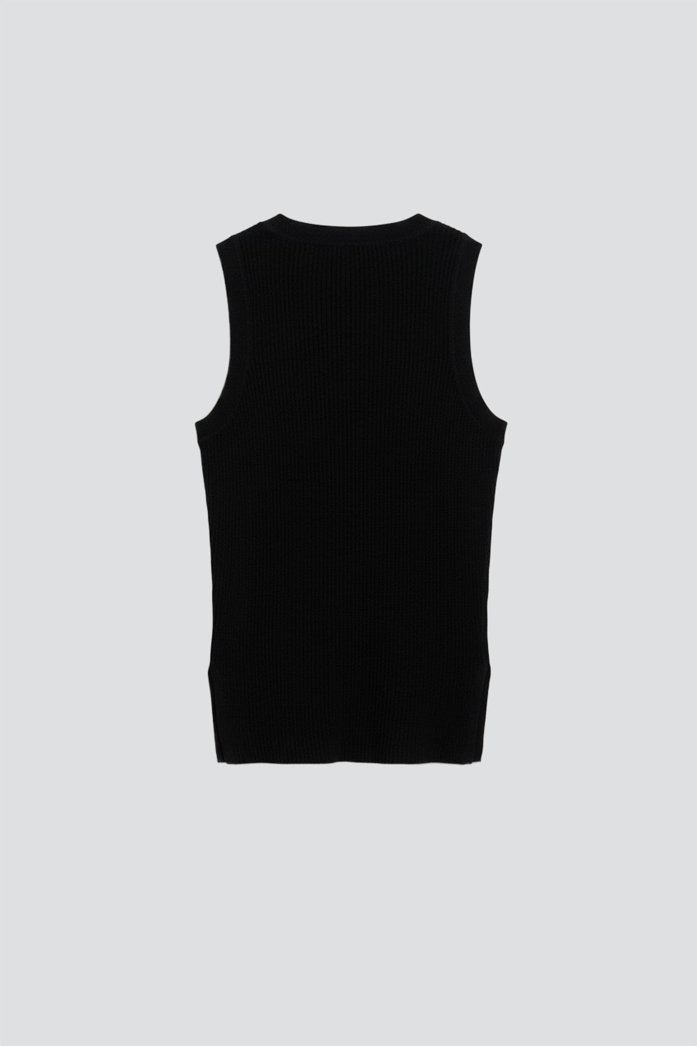 Black Silk Cashmere Ribbed Sleeveless Top