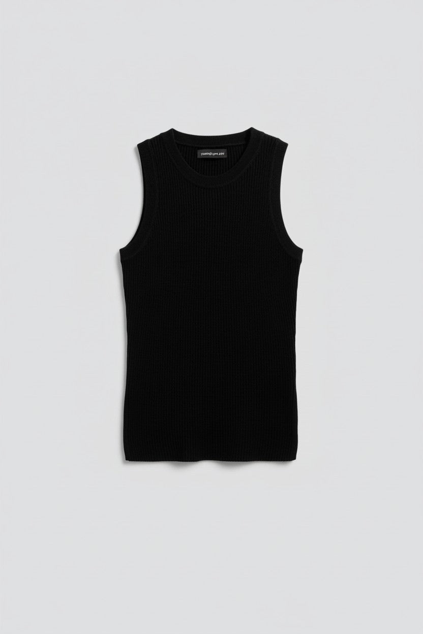 Black Silk Cashmere Ribbed Sleeveless Top