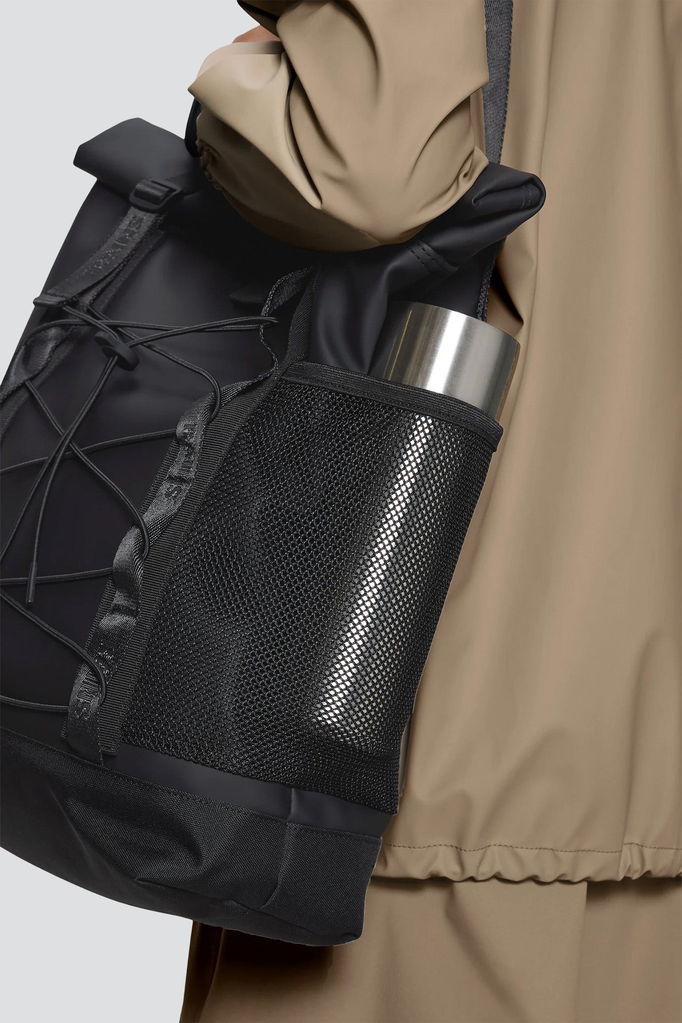 Black Trail Rolltop Tote Bag