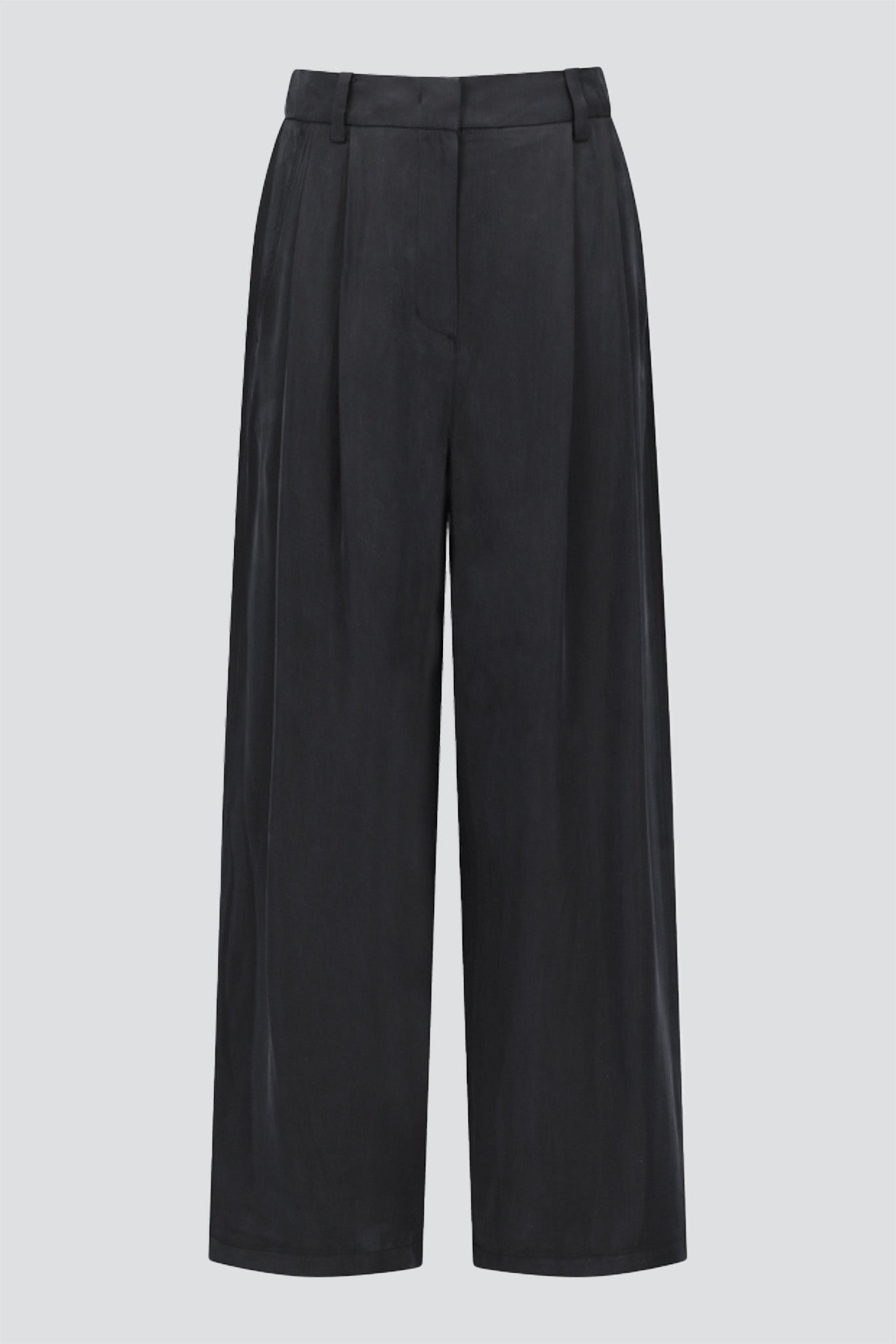 Black Two Tuck Cupro Wide Pant