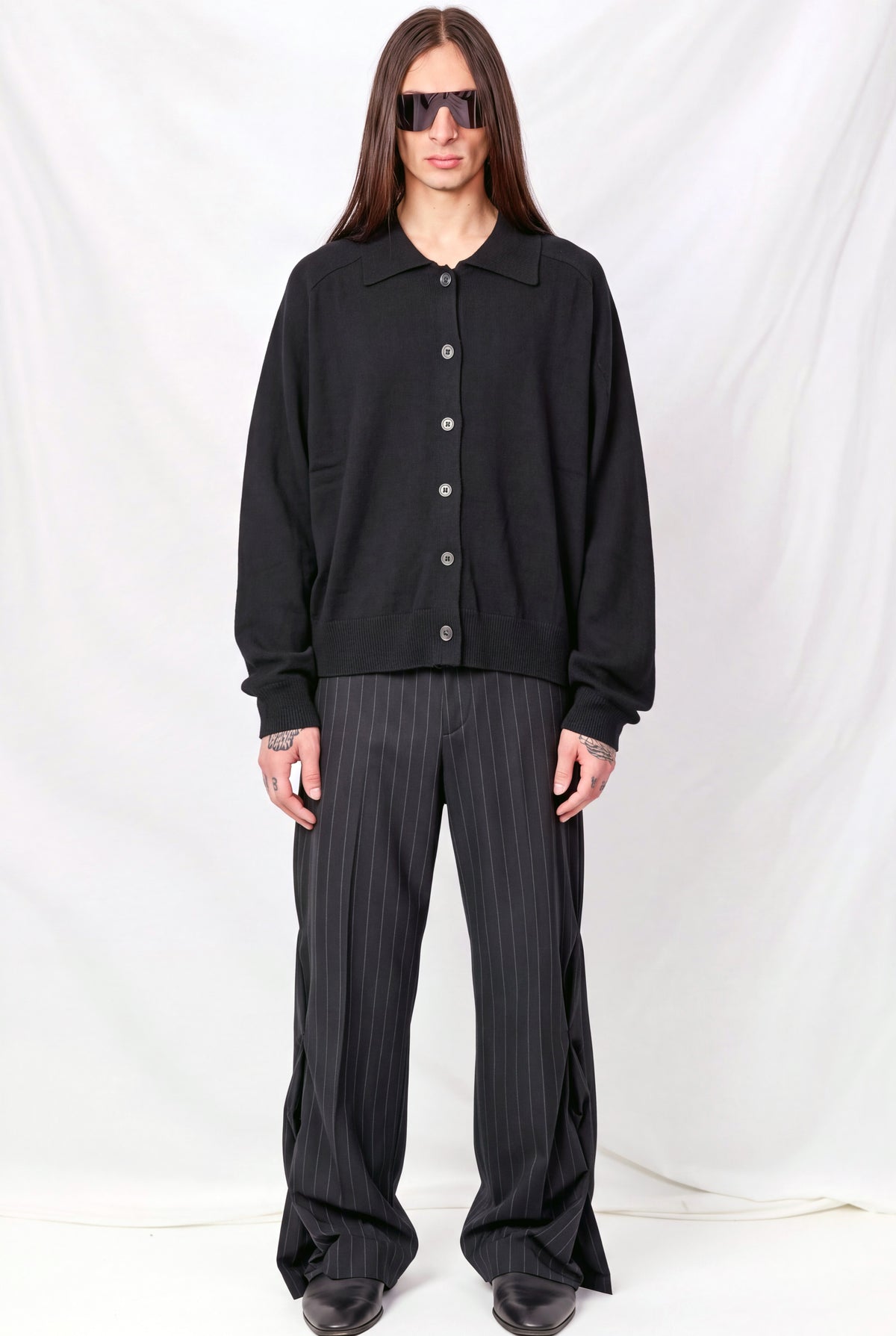 Black Unisex Collared Knit Cardigan