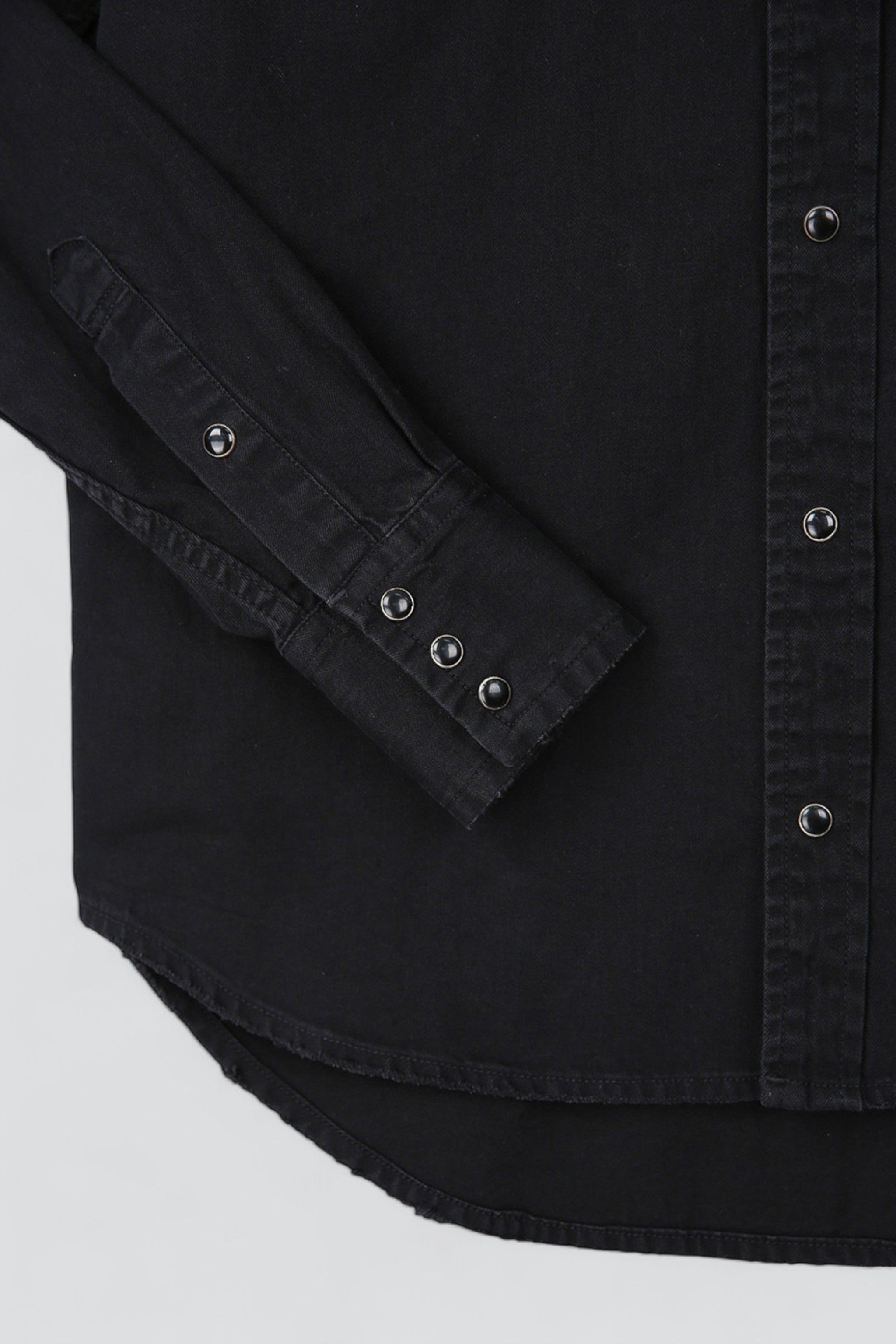 Black Washed Denim Distressed Western Shirt