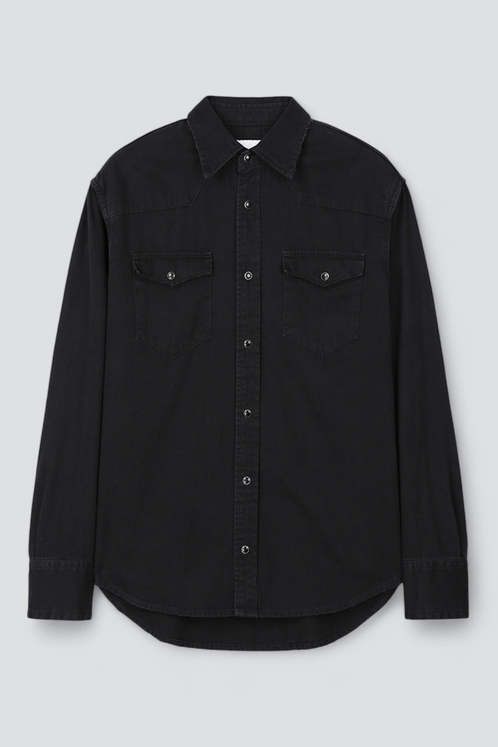 Black Washed Denim Distressed Western Shirt