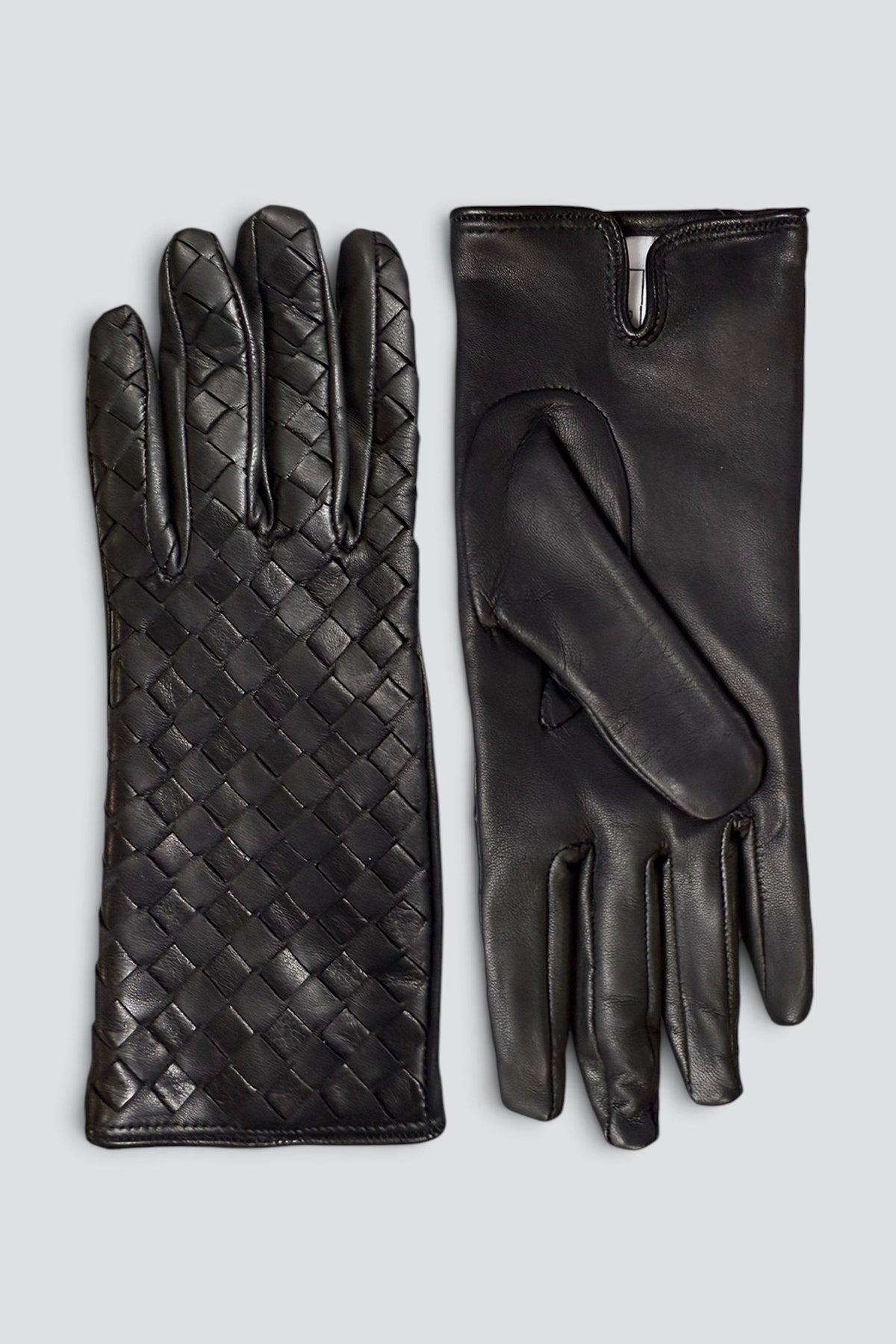Black Woven Leather Slim Glove