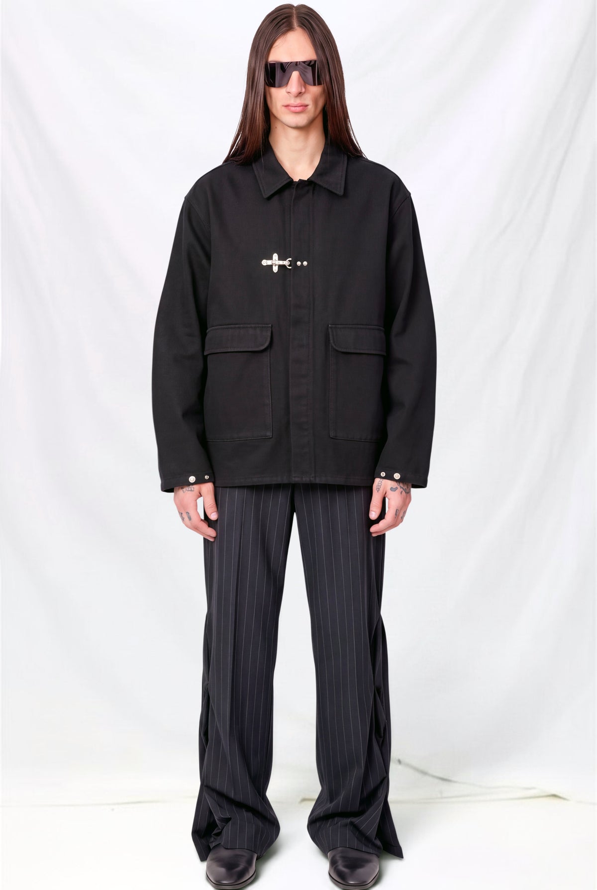 Black Denim Fireman Utility Jacket