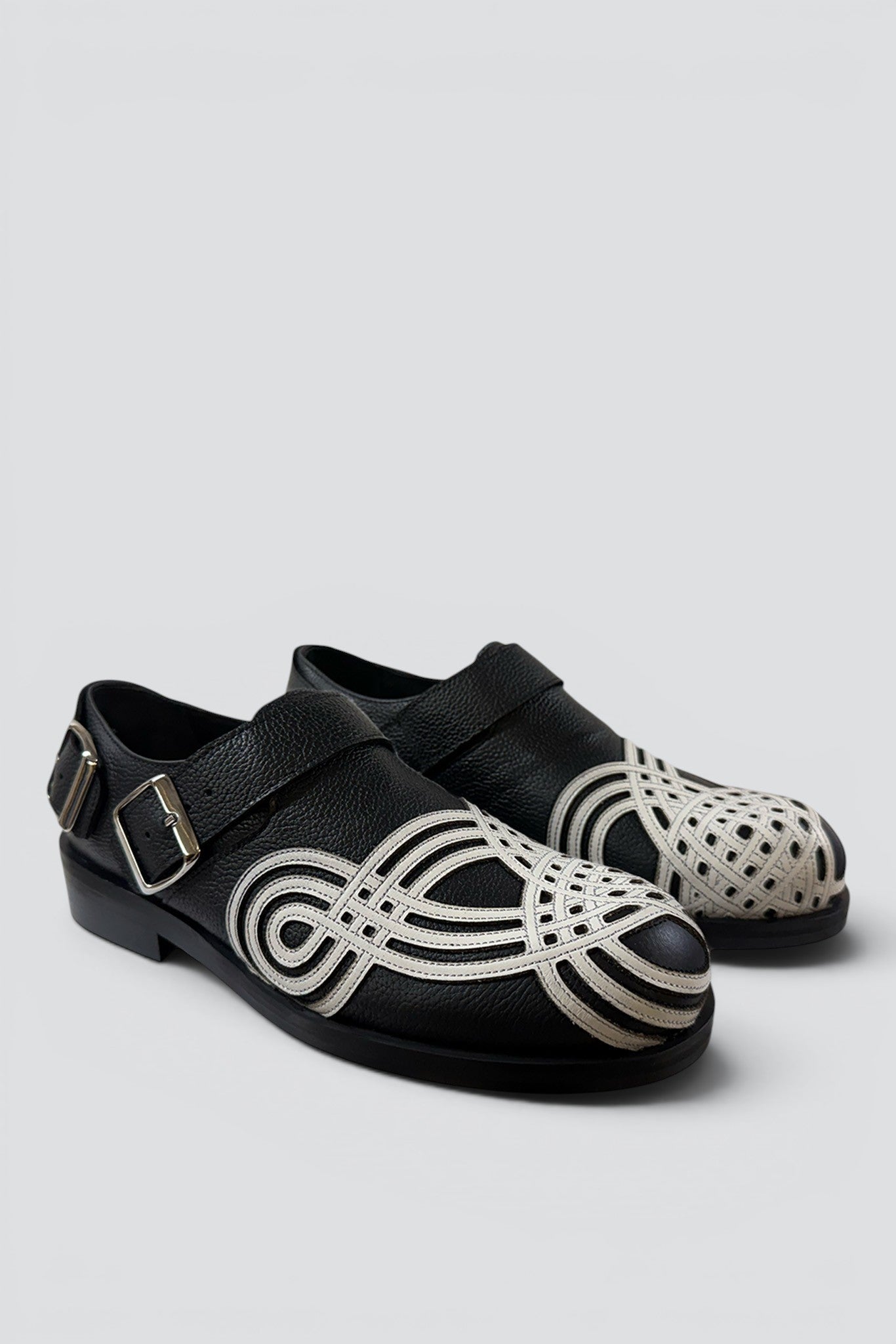 Black/White Leather Braided Biker Derby