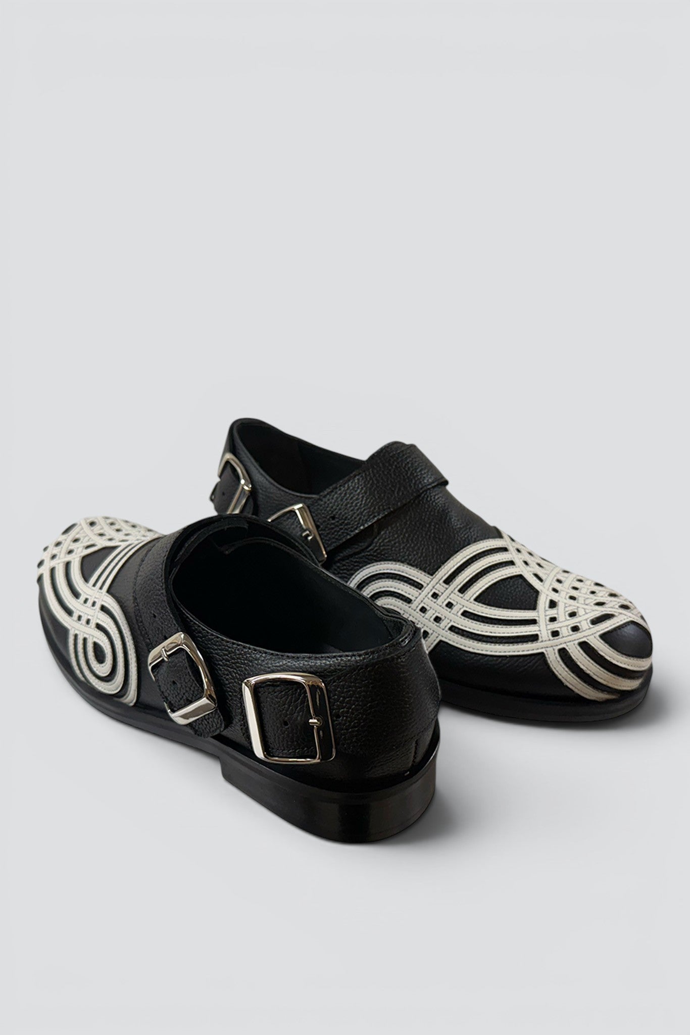 Black/White Leather Braided Biker Derby