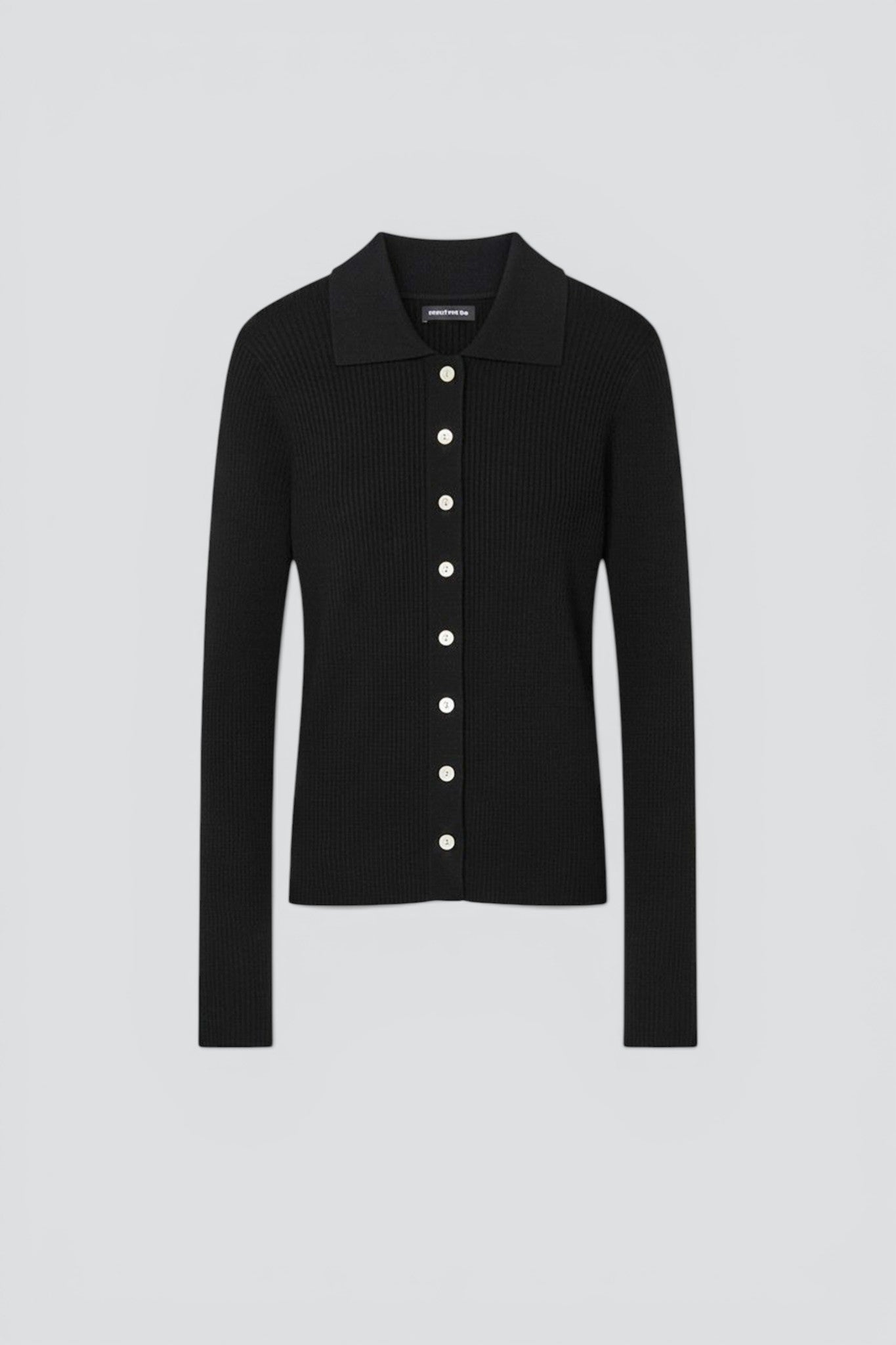 Black Silk Cashmere Ribbed Shirt Cardigan