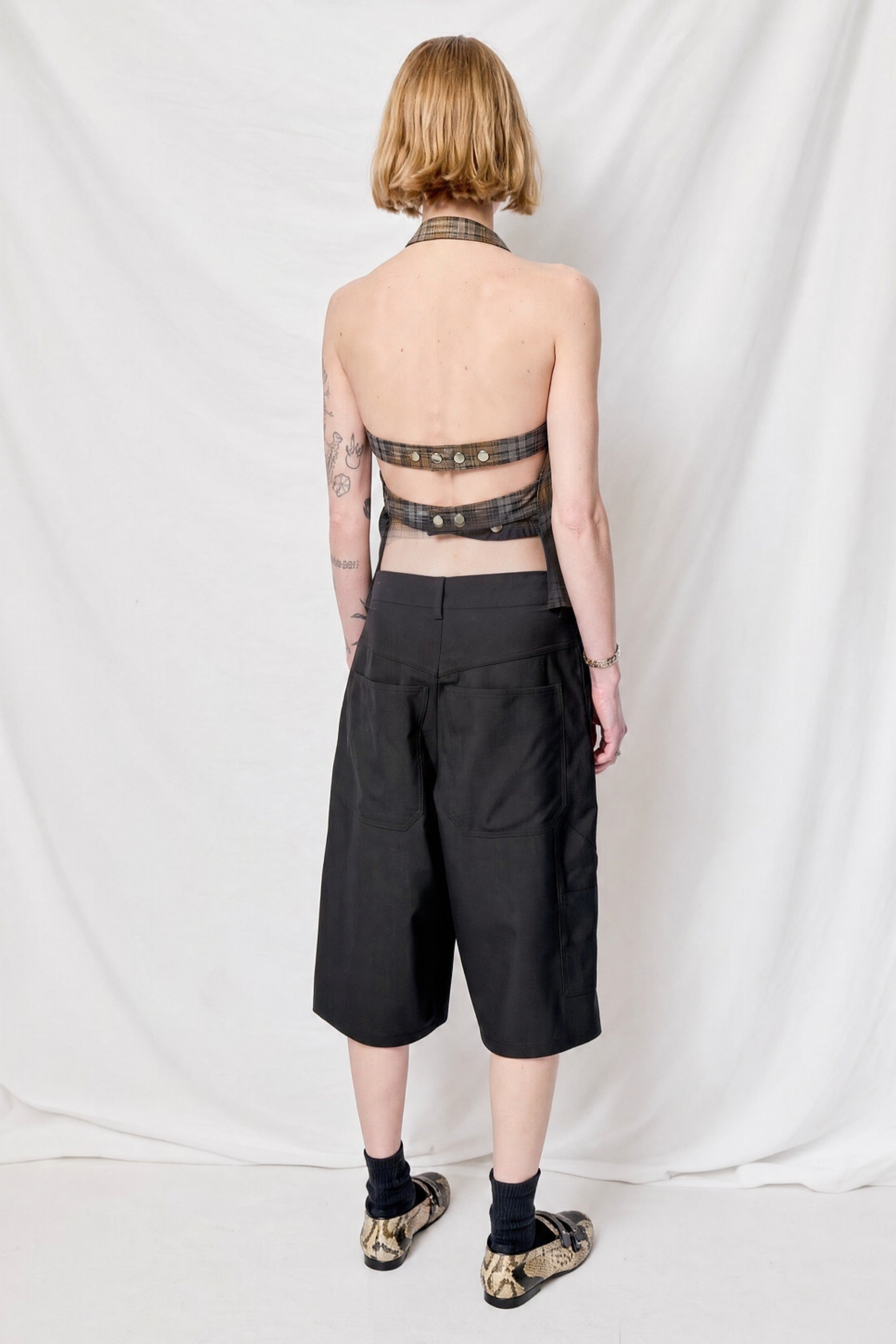 Bleach Plaid Strap Halter Top