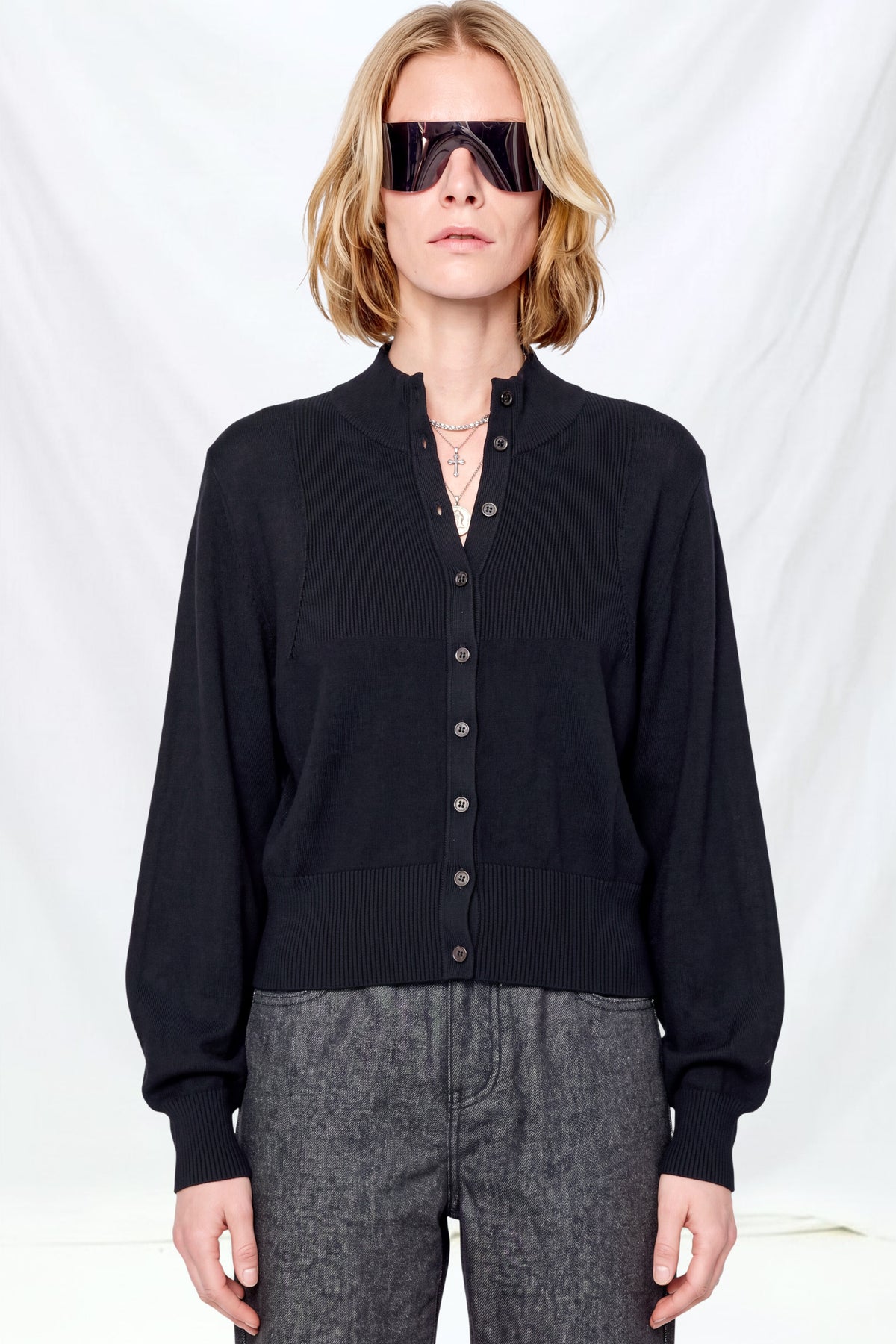 Black Blocking Button Up Cardigan