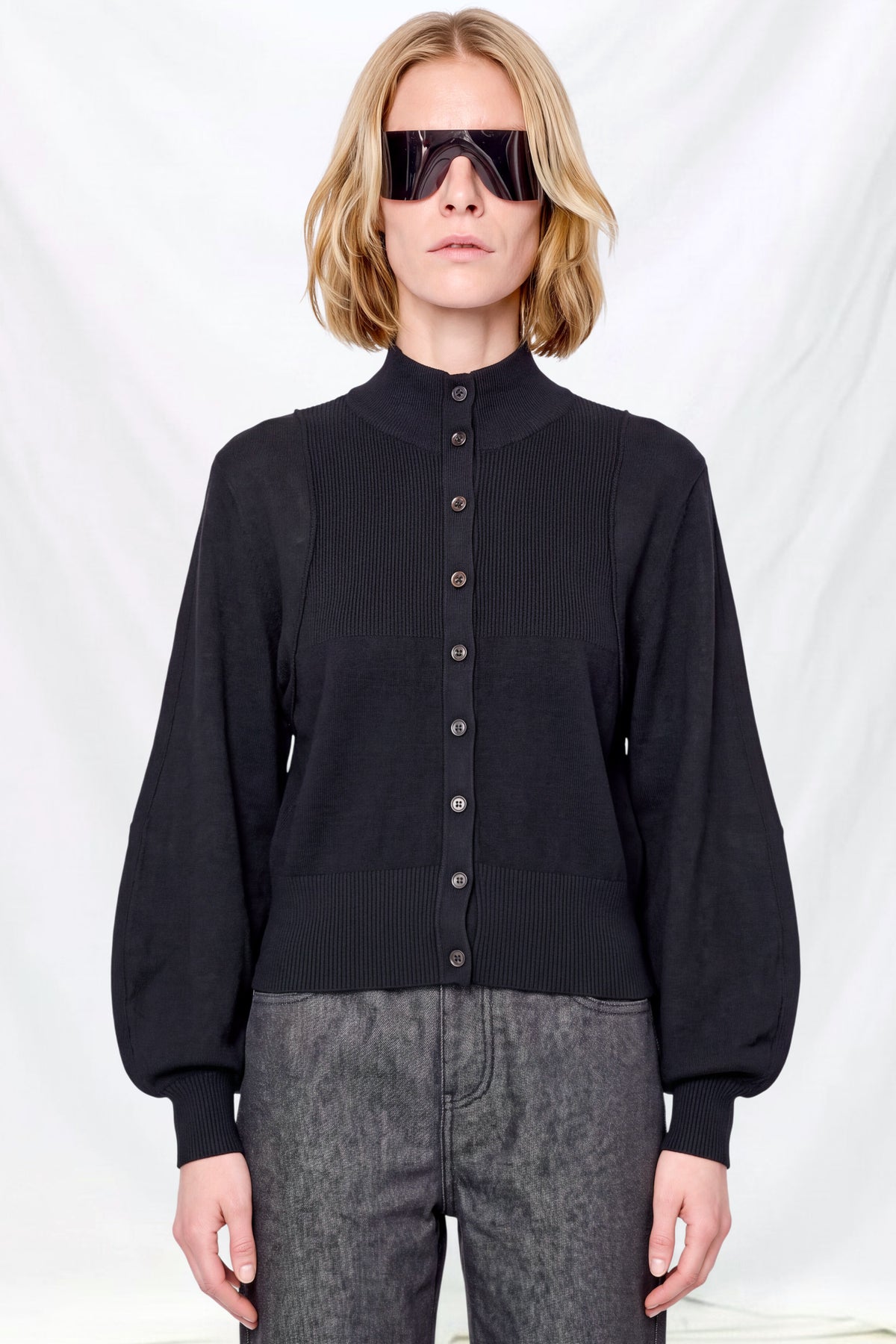 Black Blocking Button Up Cardigan