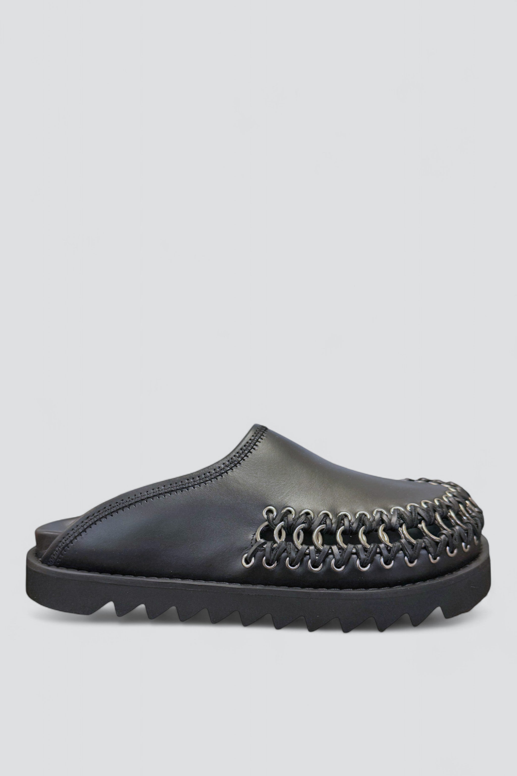 Black Leather Braided Clog