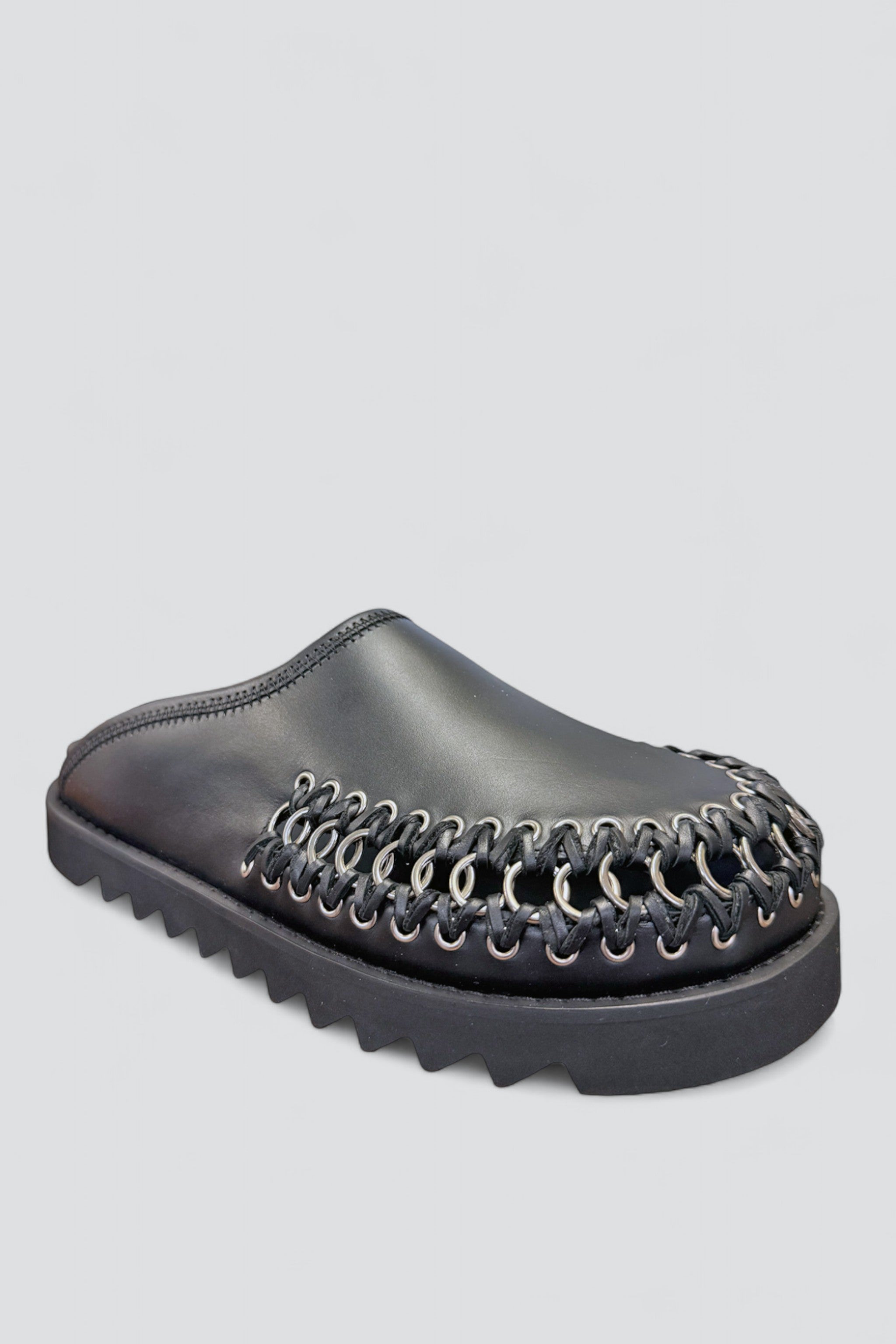 Black Leather Braided Clog