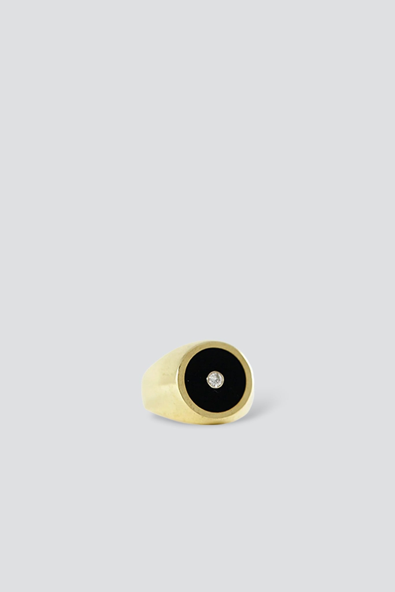 Brass Black Onyx with Diamond Signet Ring - Round