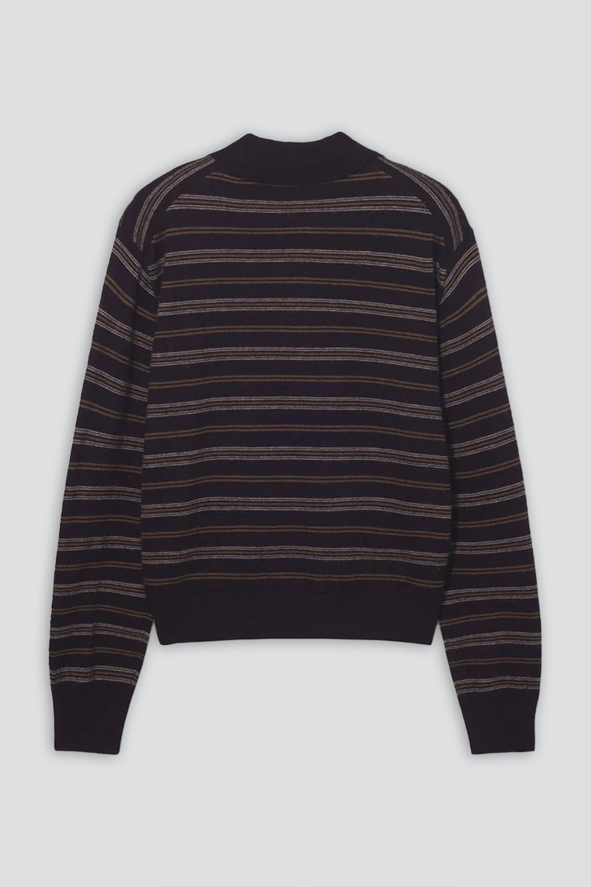 Brown Check Unisex Collared Striped Sweater