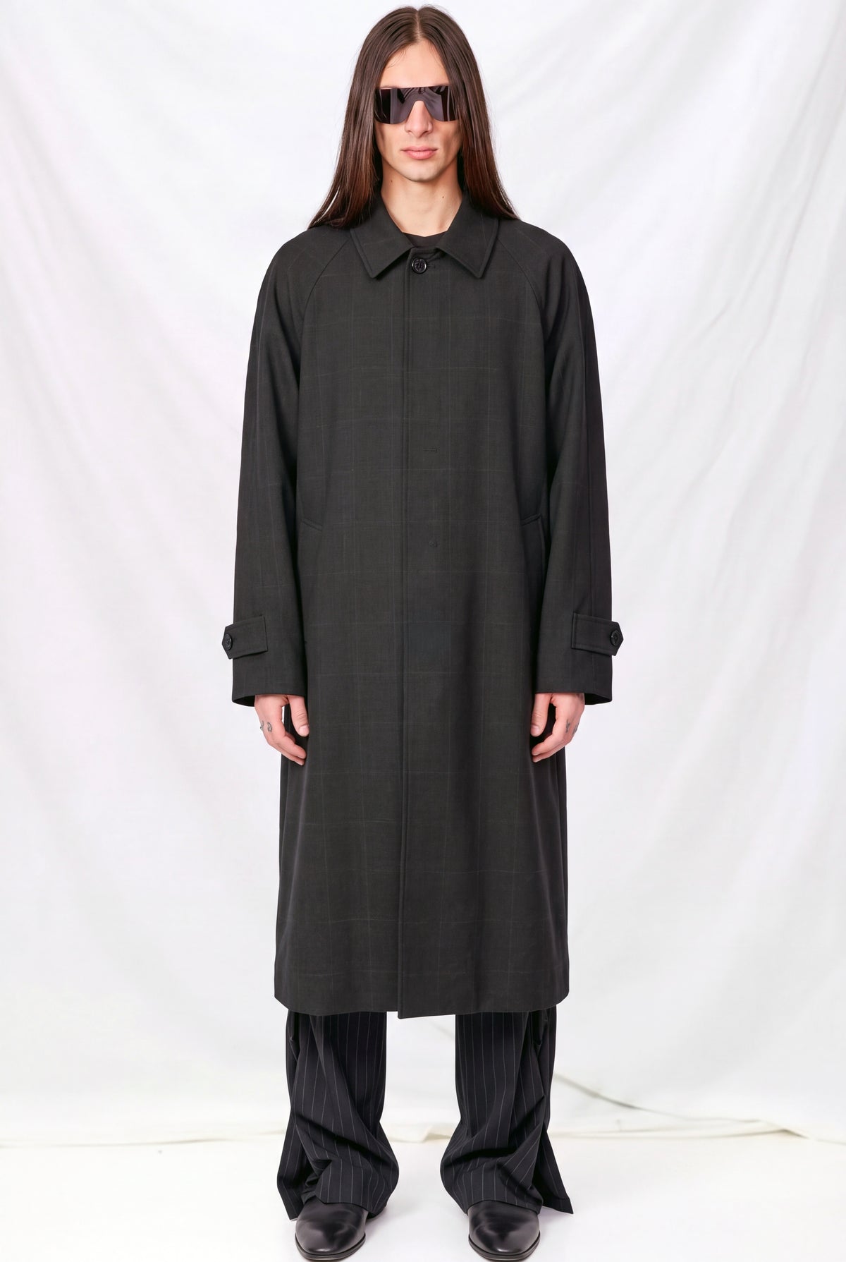 Brown Check Unisex H-Line Wool Mac Coat