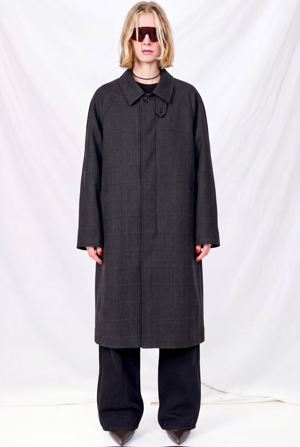 Brown Check Unisex H-Line Wool Mac Coat