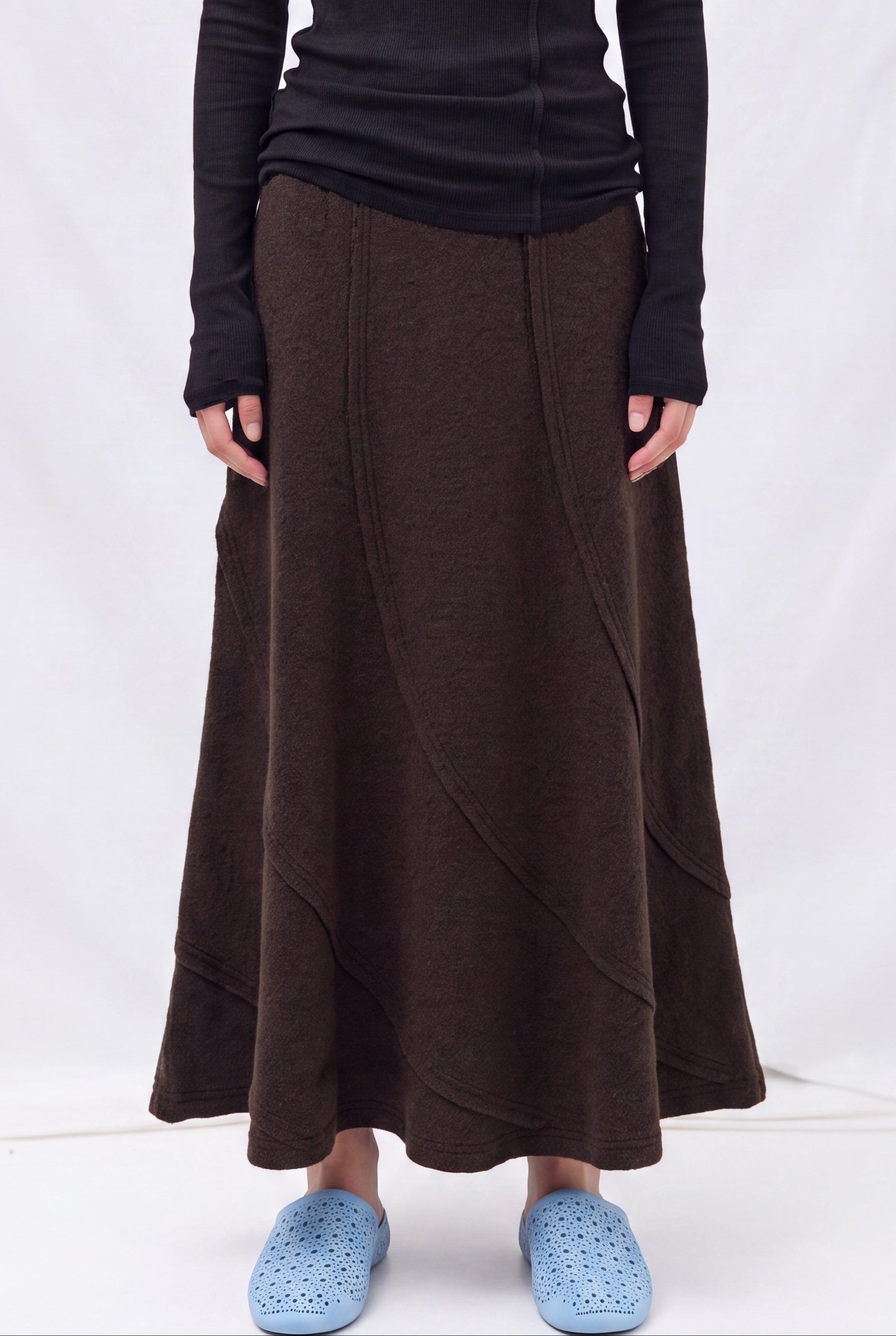 Brown Virgin Wool Spiral Skirt