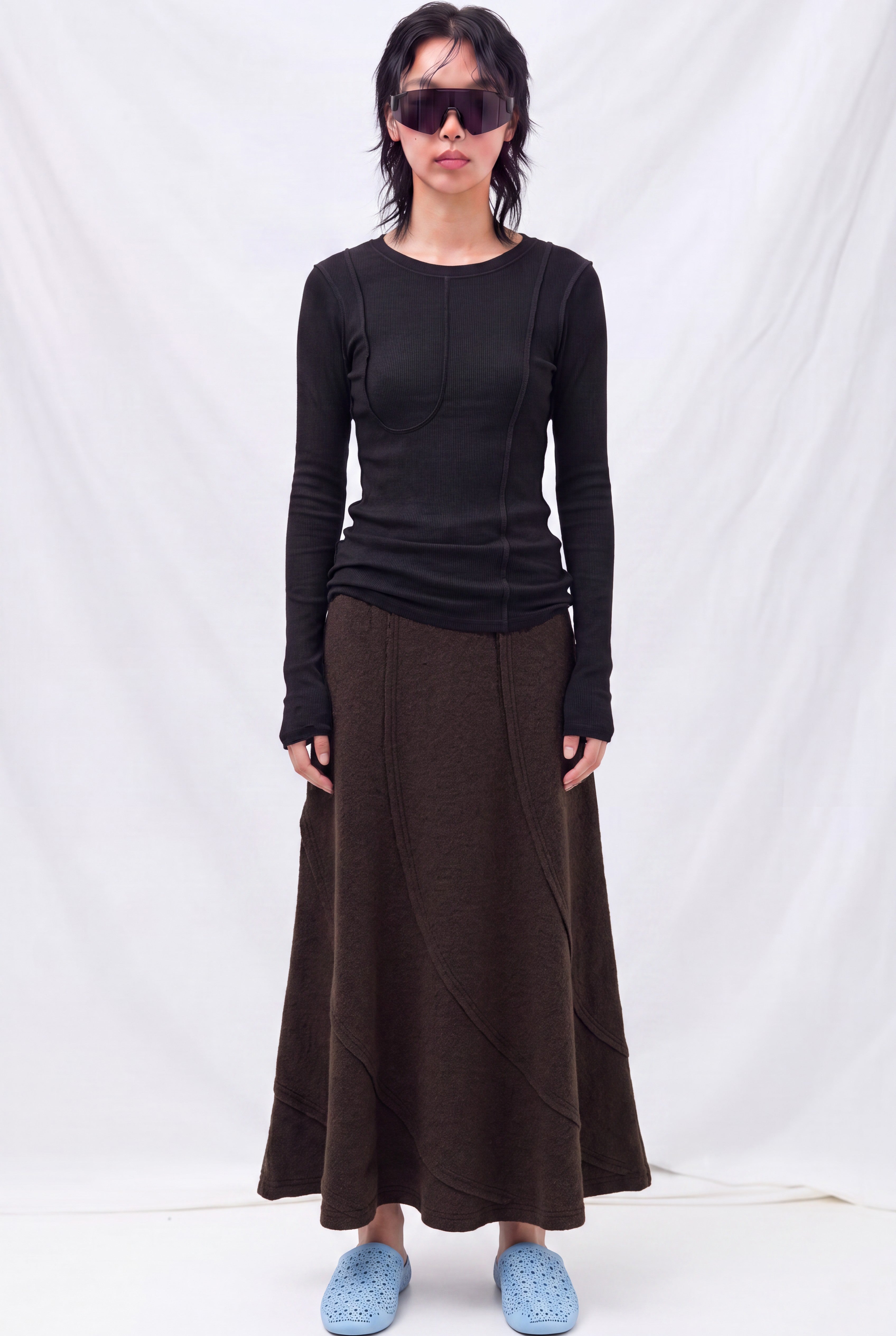 Brown Virgin Wool Spiral Skirt