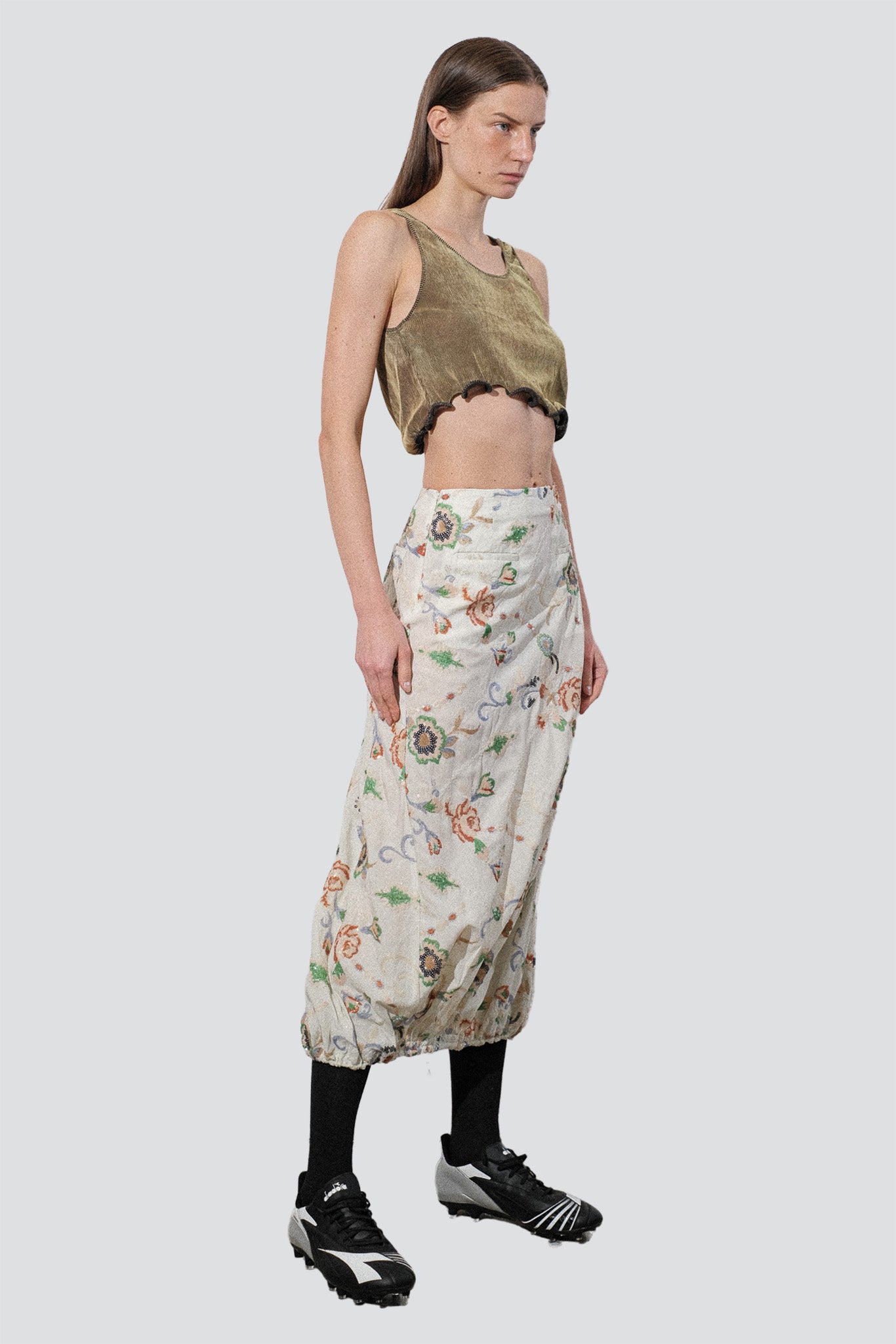 Olive Coleman Skin Jersey Ruffle Hem Top