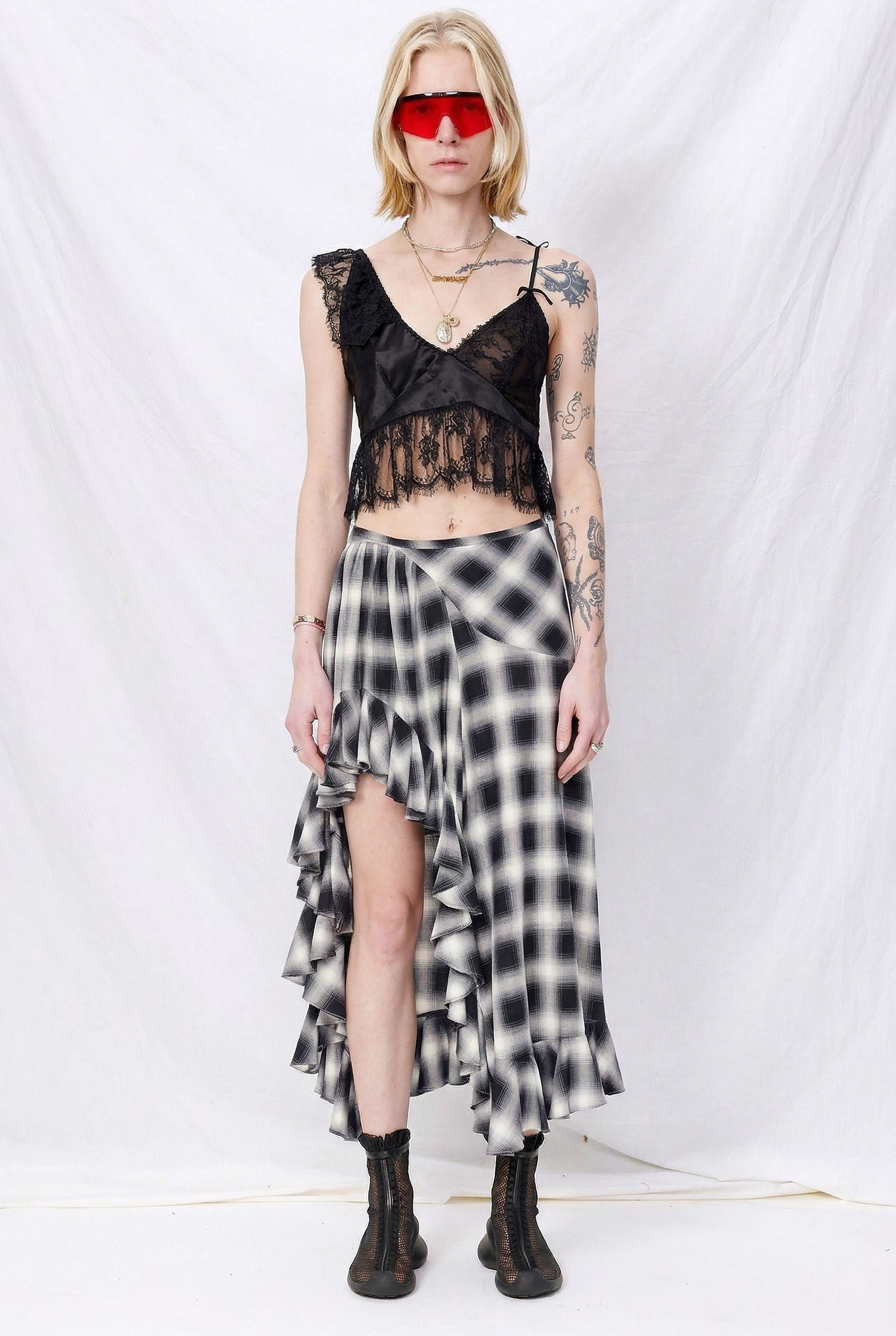Fog Plaid Lightweight Flannel Florist Skirt