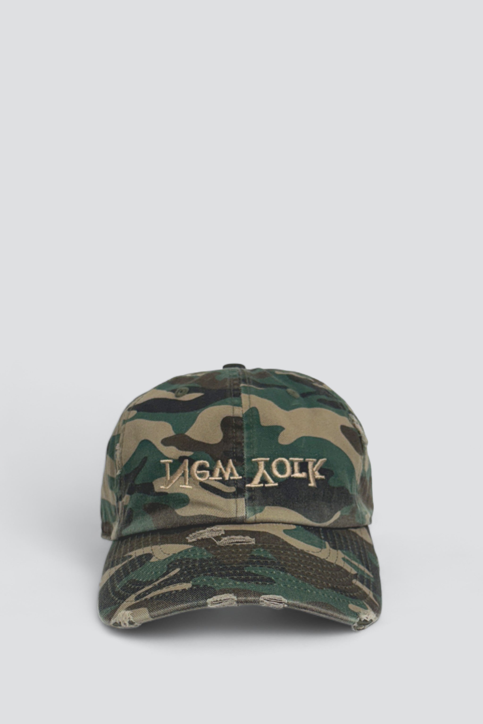 Distressed New York Embroidered Hat - Khaki Camo