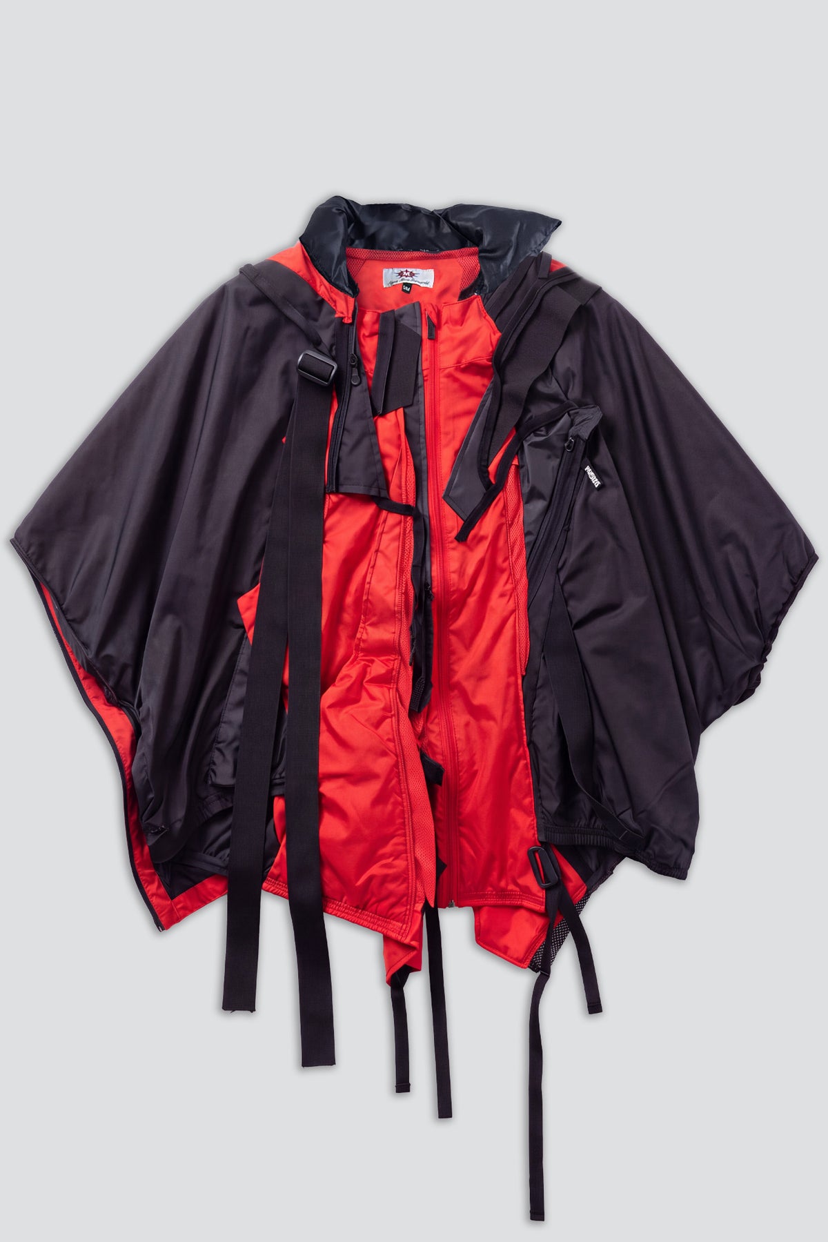 Red/Black Draped Anorak Cape