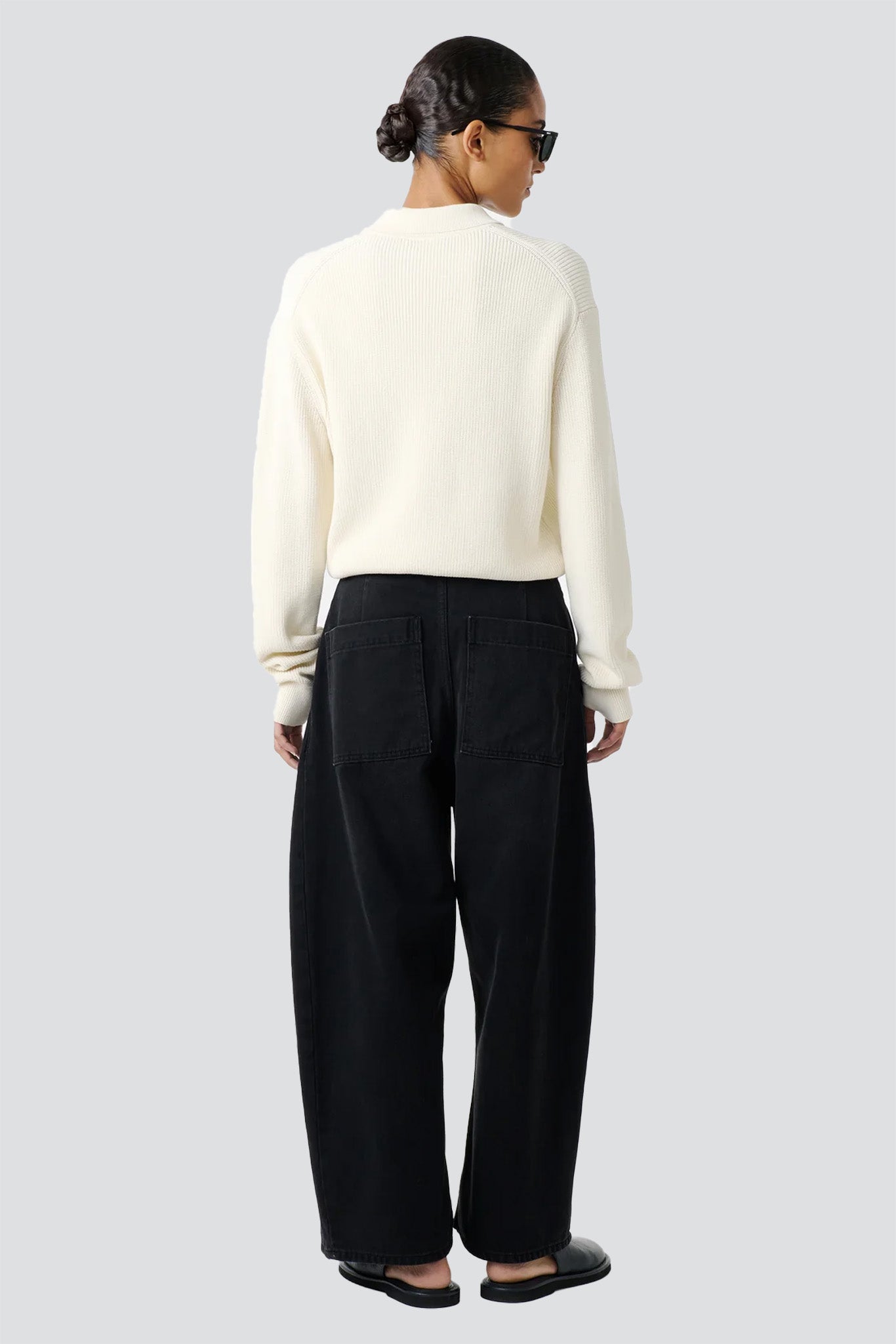 Washed Black Denim Wide Crop Pant