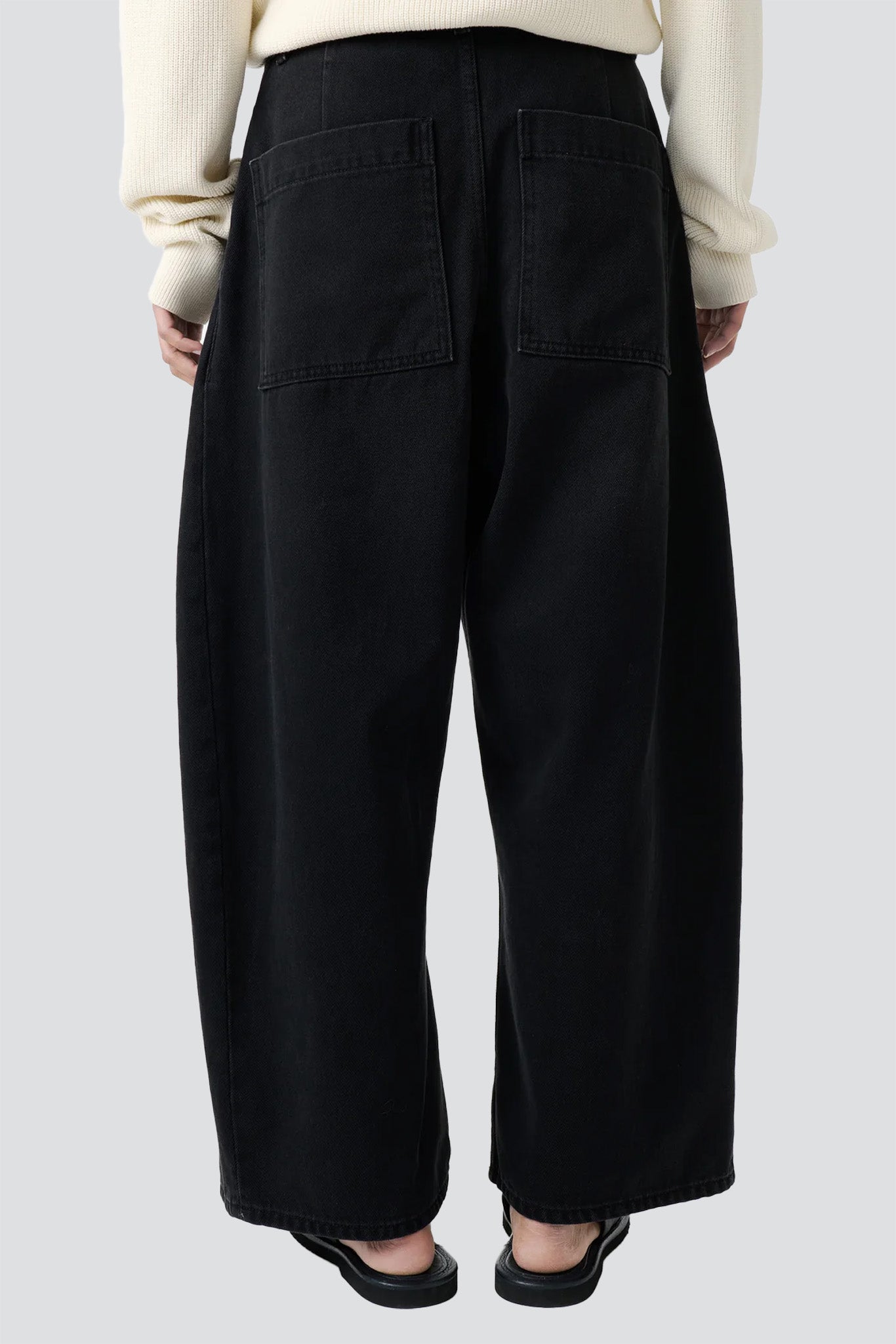 Washed Black Denim Wide Crop Pant