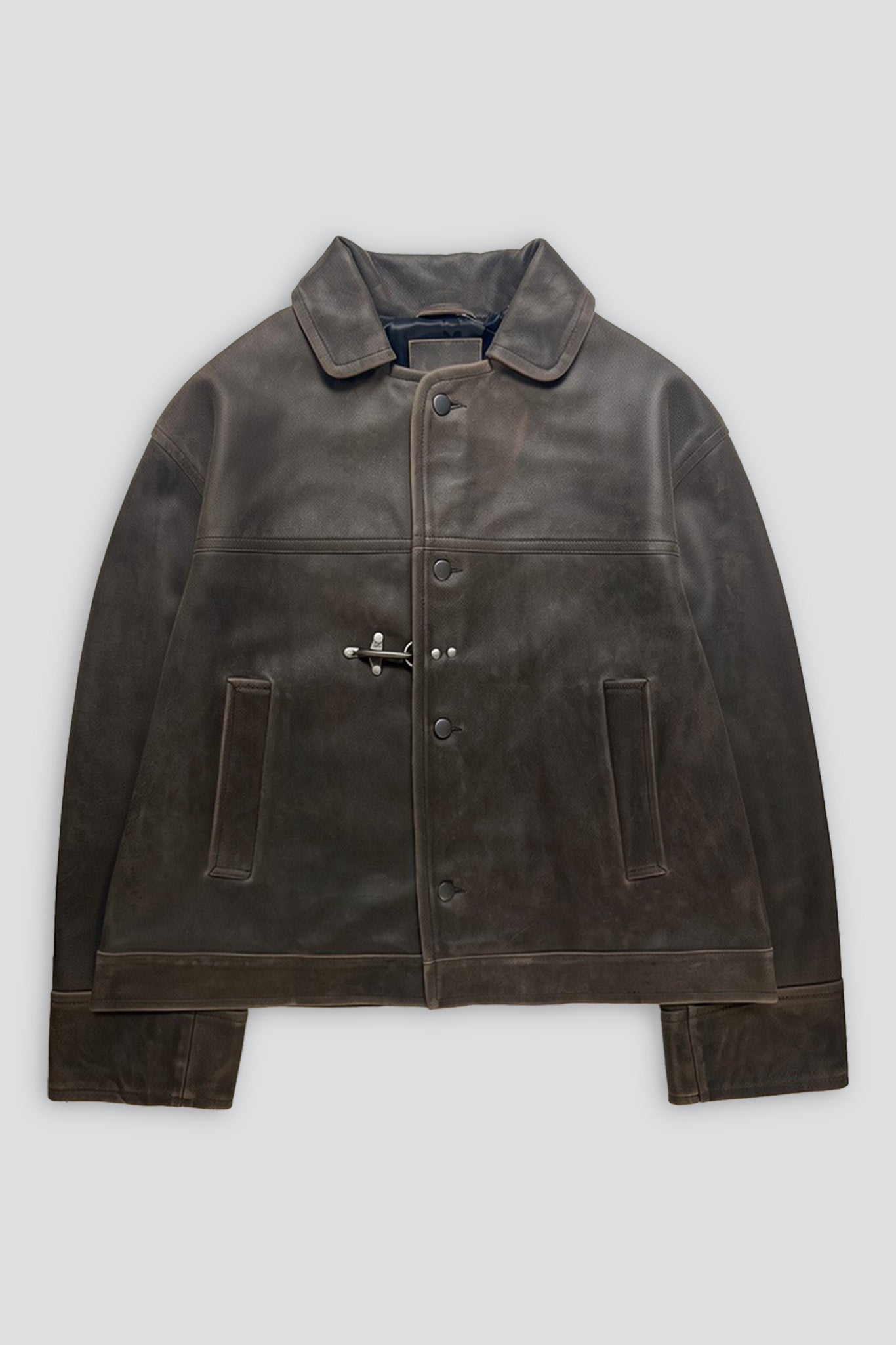Cracked Brown Leather Fireman Box Jacket