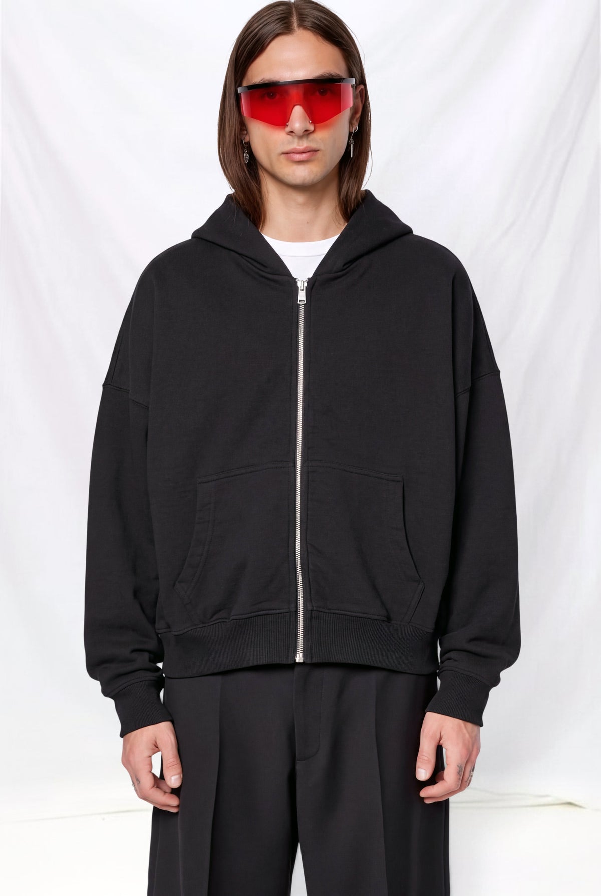 Black Cropped Zip Hoodie