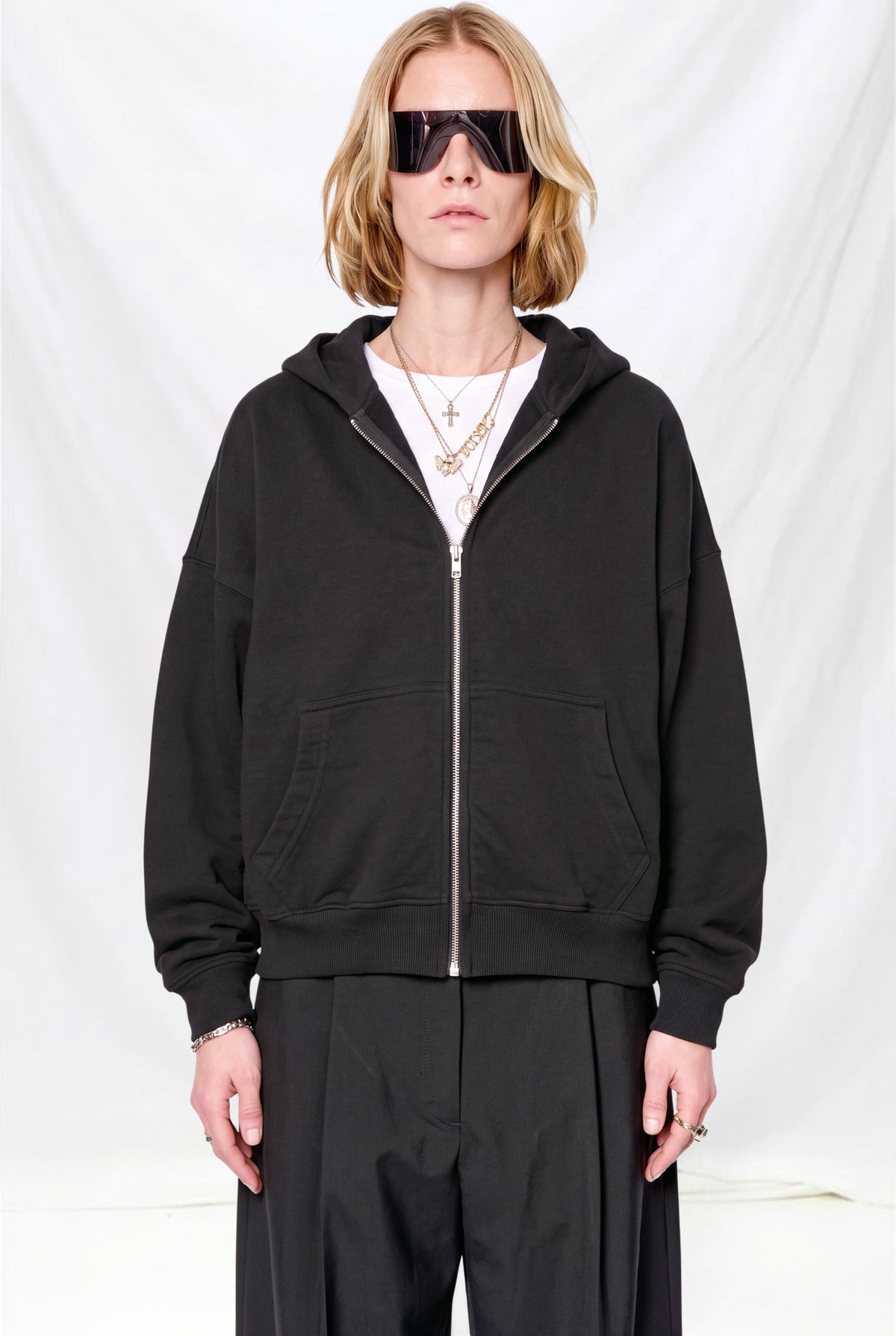 Black Cropped Zip Hoodie