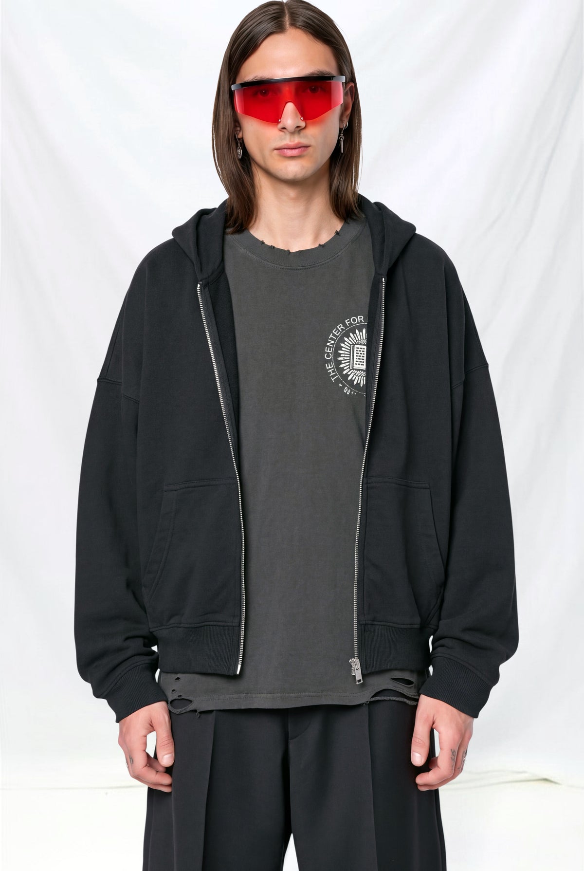 Black Cropped Zip Hoodie