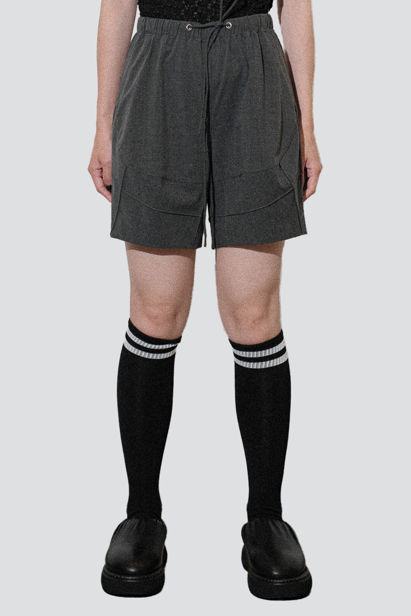 Grey Double TR Pintuck Cocoon Shorts