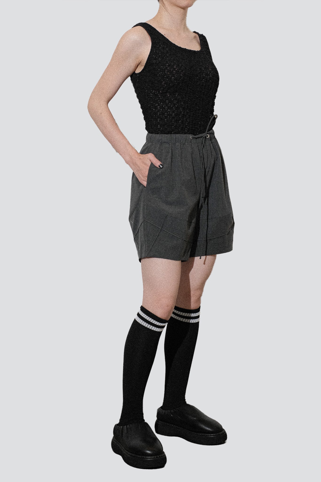 Grey Double TR Pintuck Cocoon Shorts
