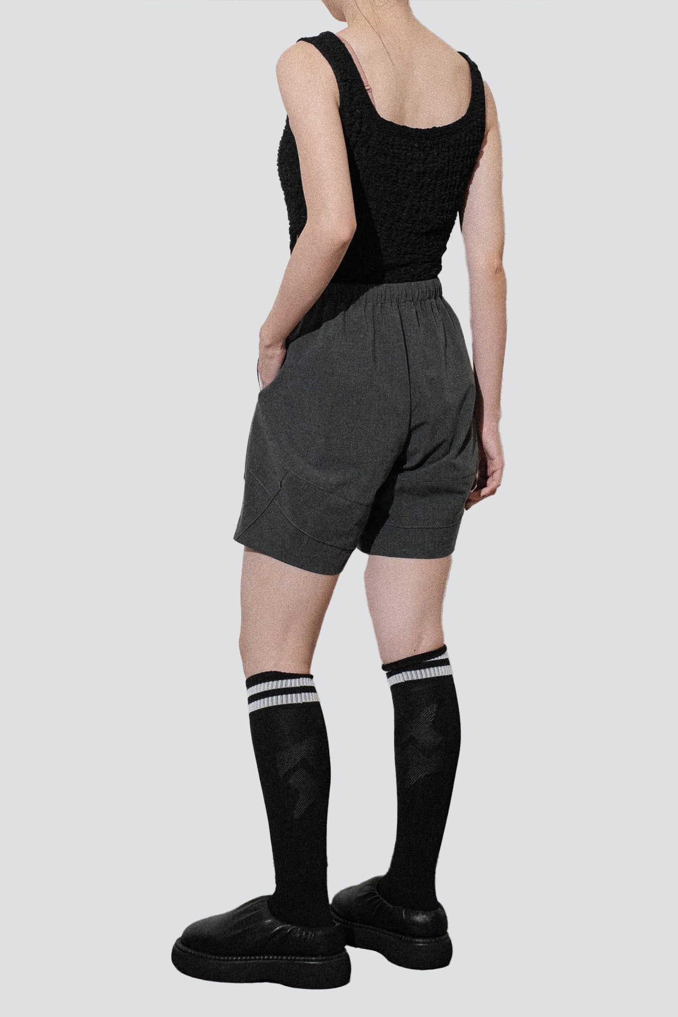 Grey Double TR Pintuck Cocoon Shorts