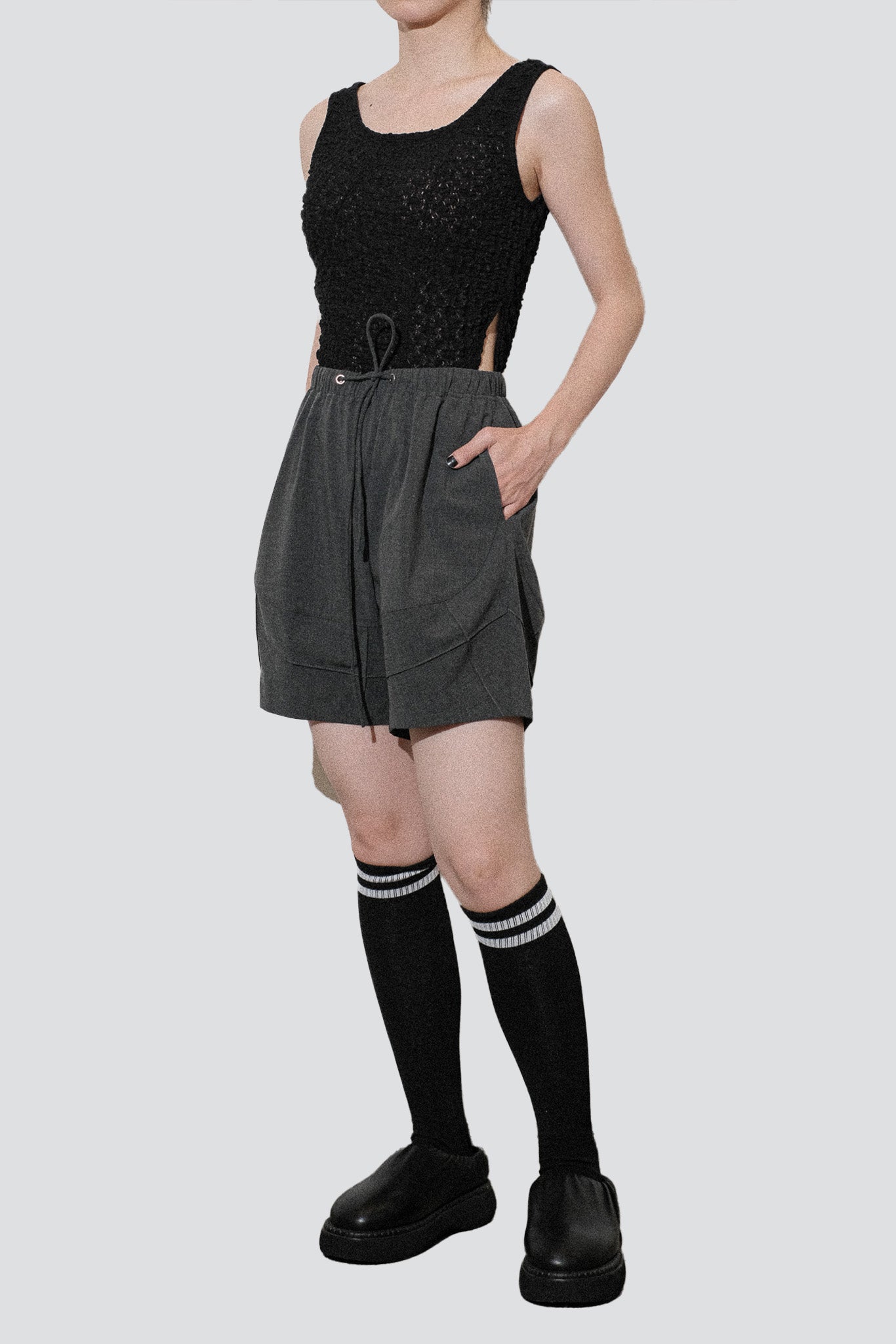 Grey Double TR Pintuck Cocoon Shorts