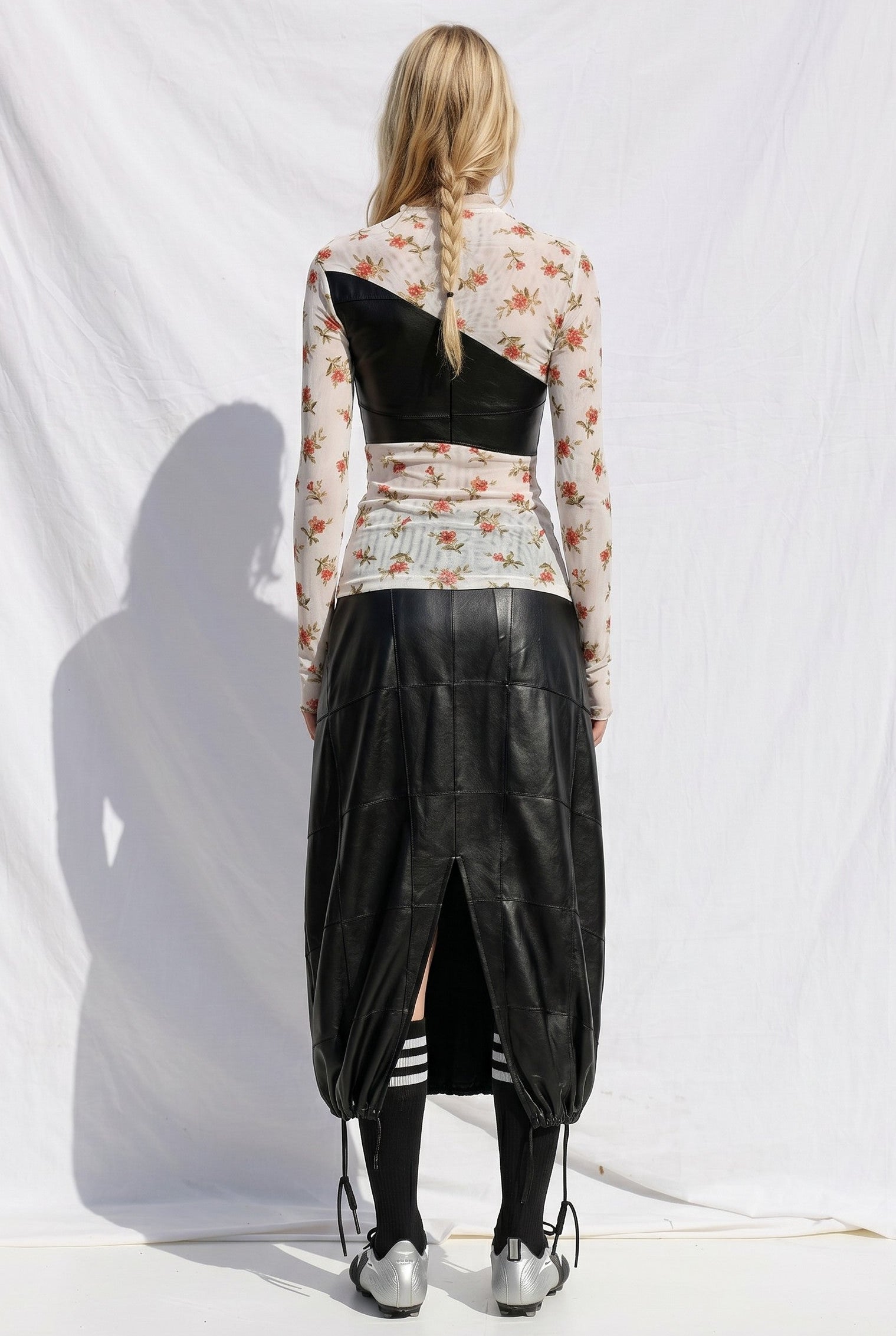 White Floral Jersey Knots Pintuck Top