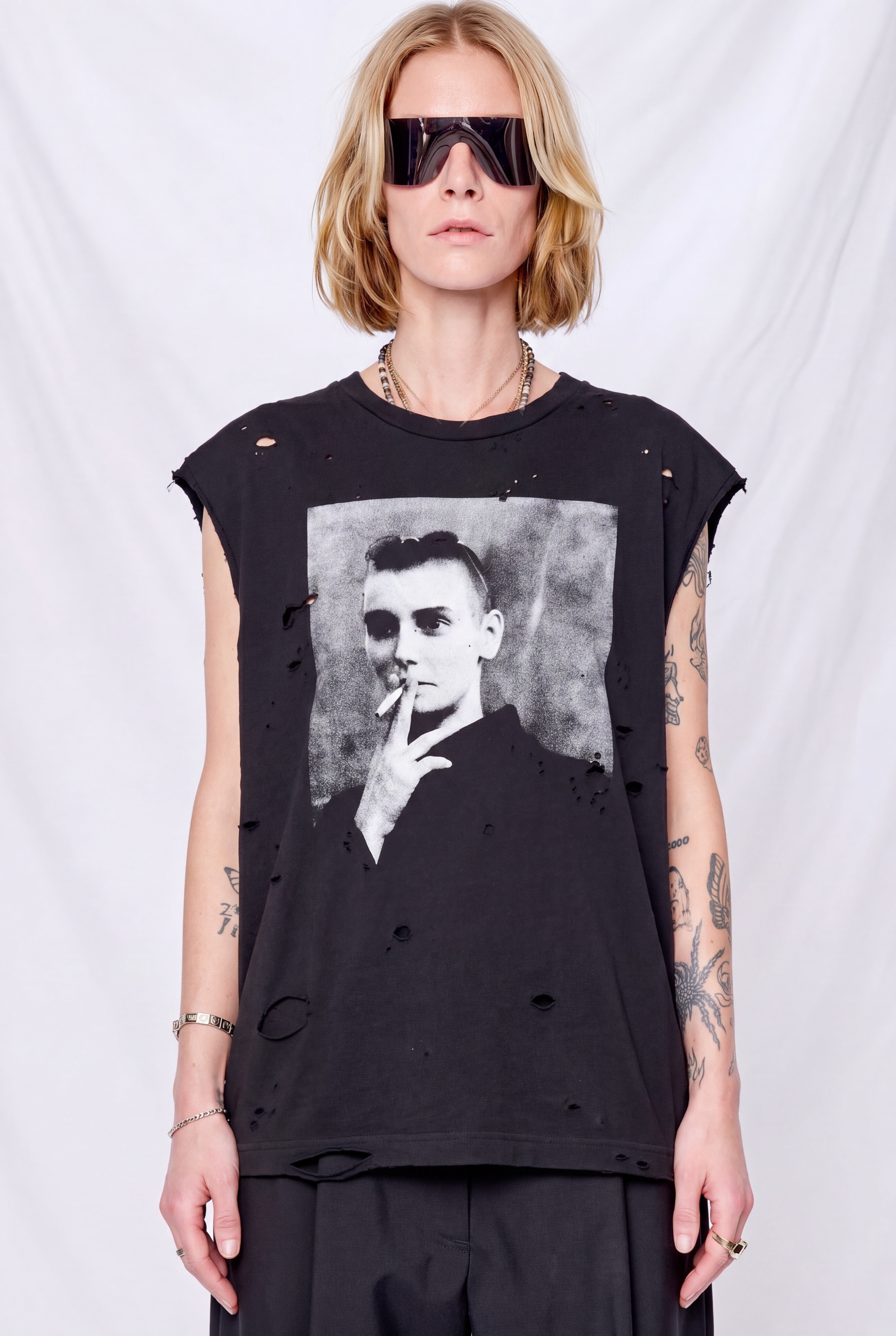 Distressed Black Sinead Muscle Tee