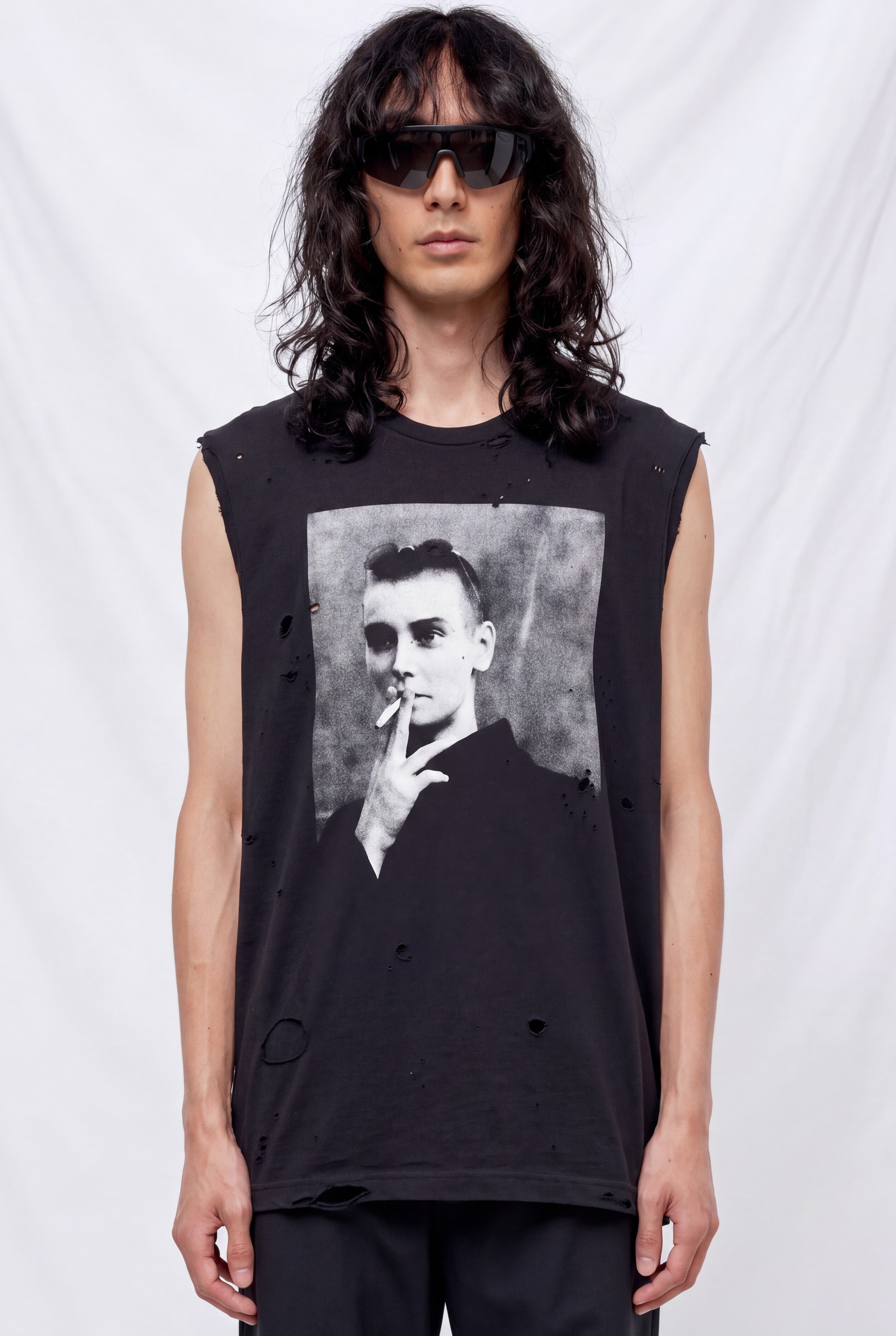 Distressed Black Sinead Muscle Tee