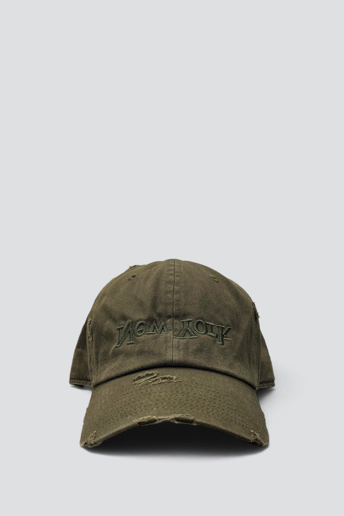 Distressed New York Embroidered Hat - Olive