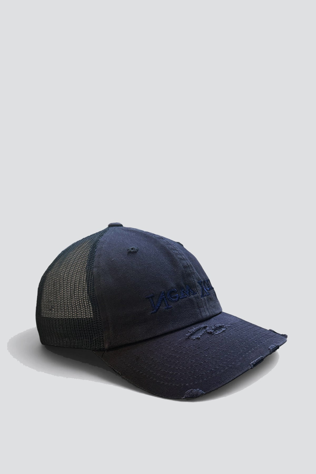Distressed New York Embroidered Trucker Hat - Navy