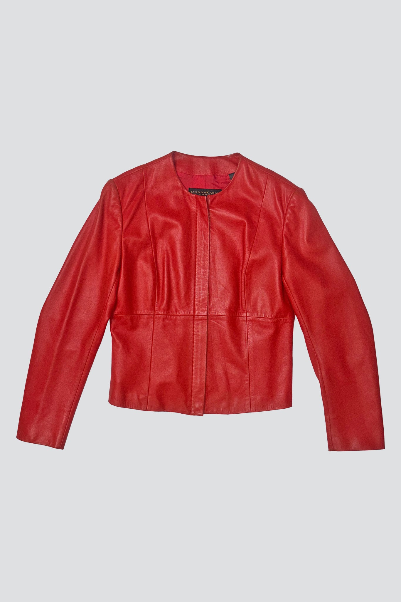 Donna Karan Hot Red Leather Short Jacket