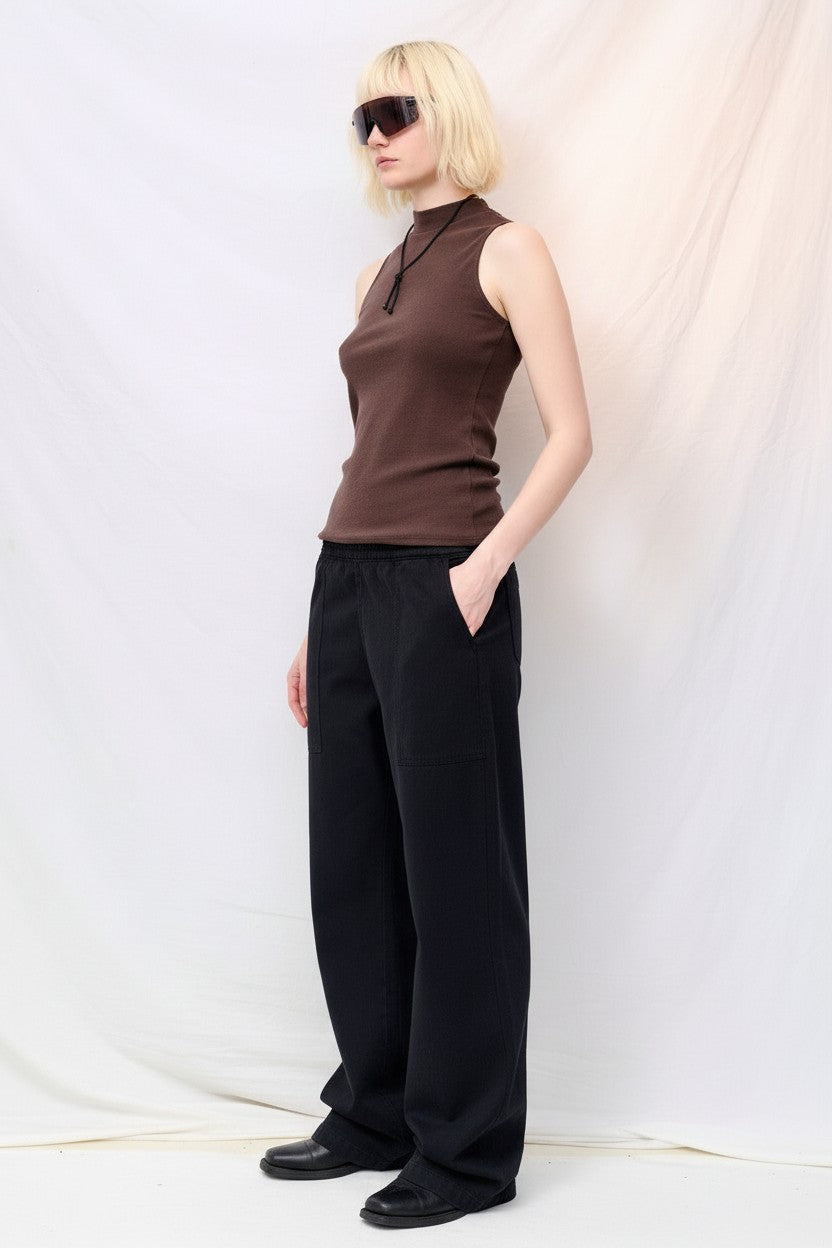 Coffee Bean Mariposa Sleeveless Mock Tee