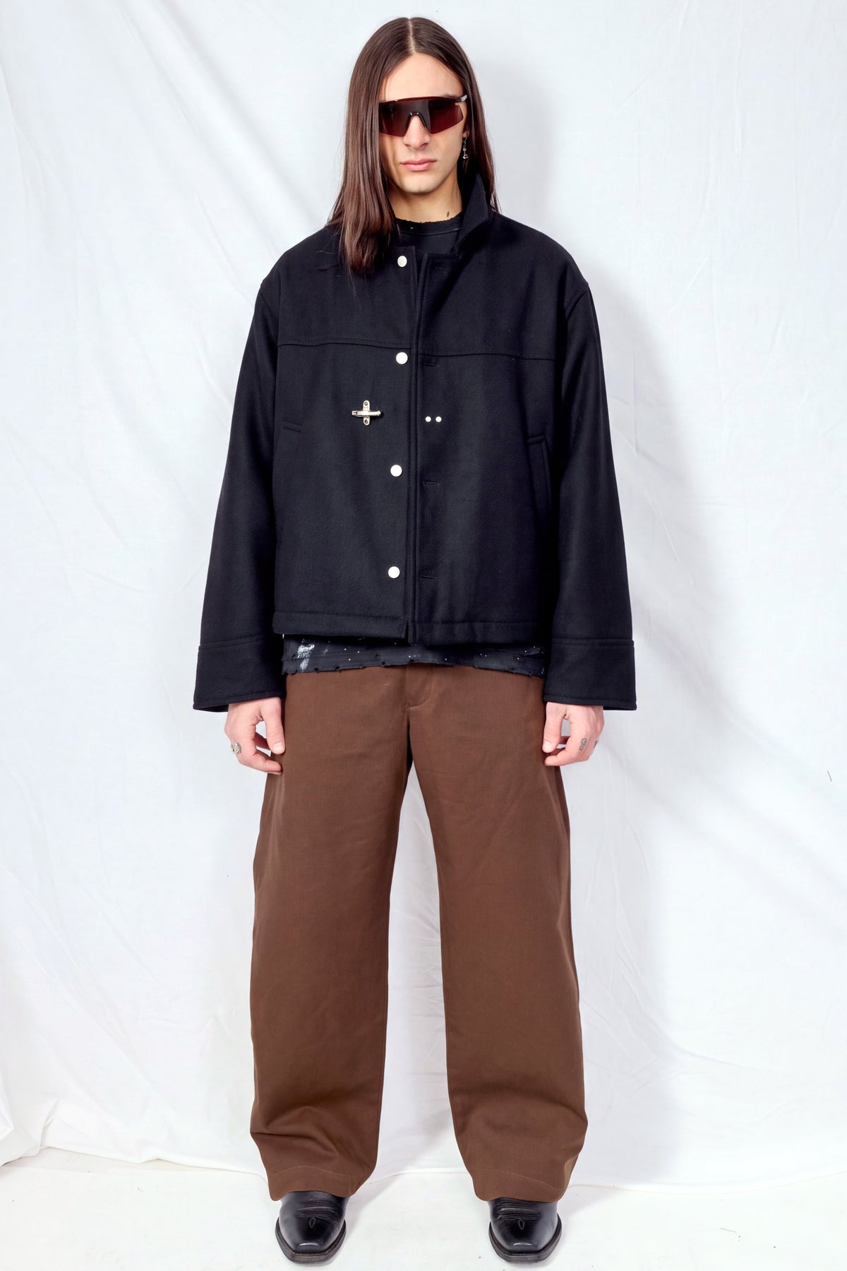 Black Wool Fireman Box Jacket