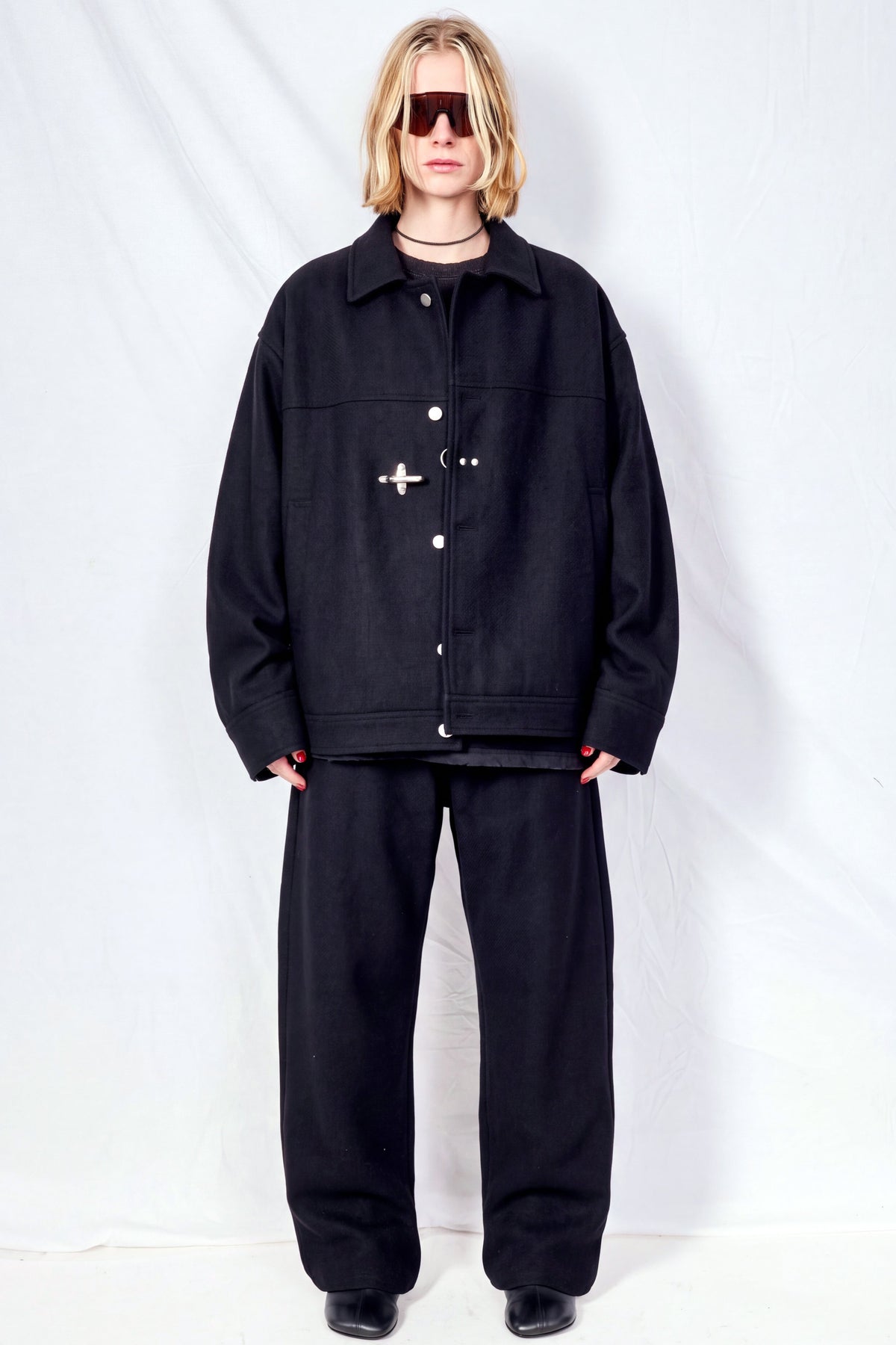 Black Wool Fireman Box Jacket