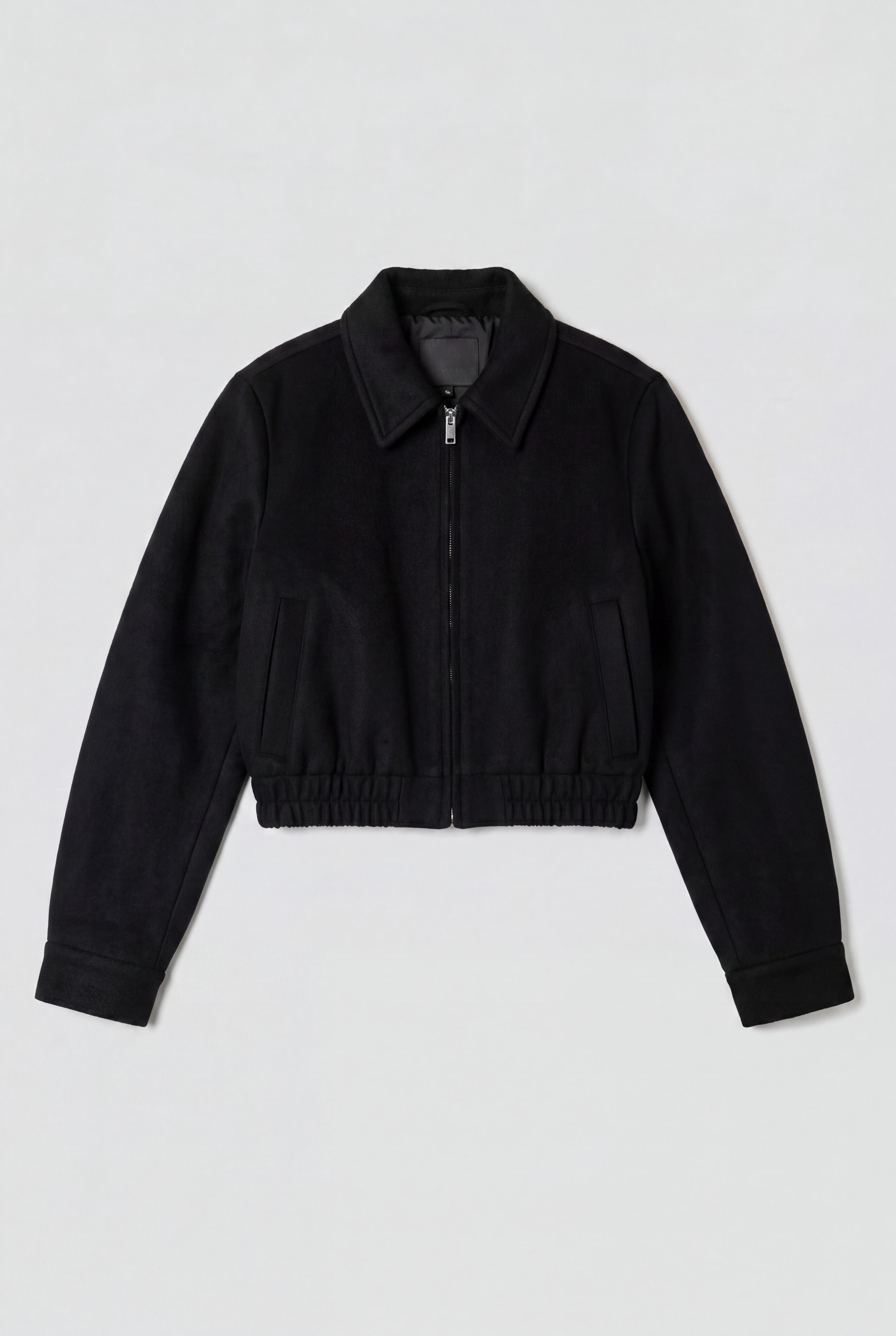Black Wool Shrunken Zip Jacket