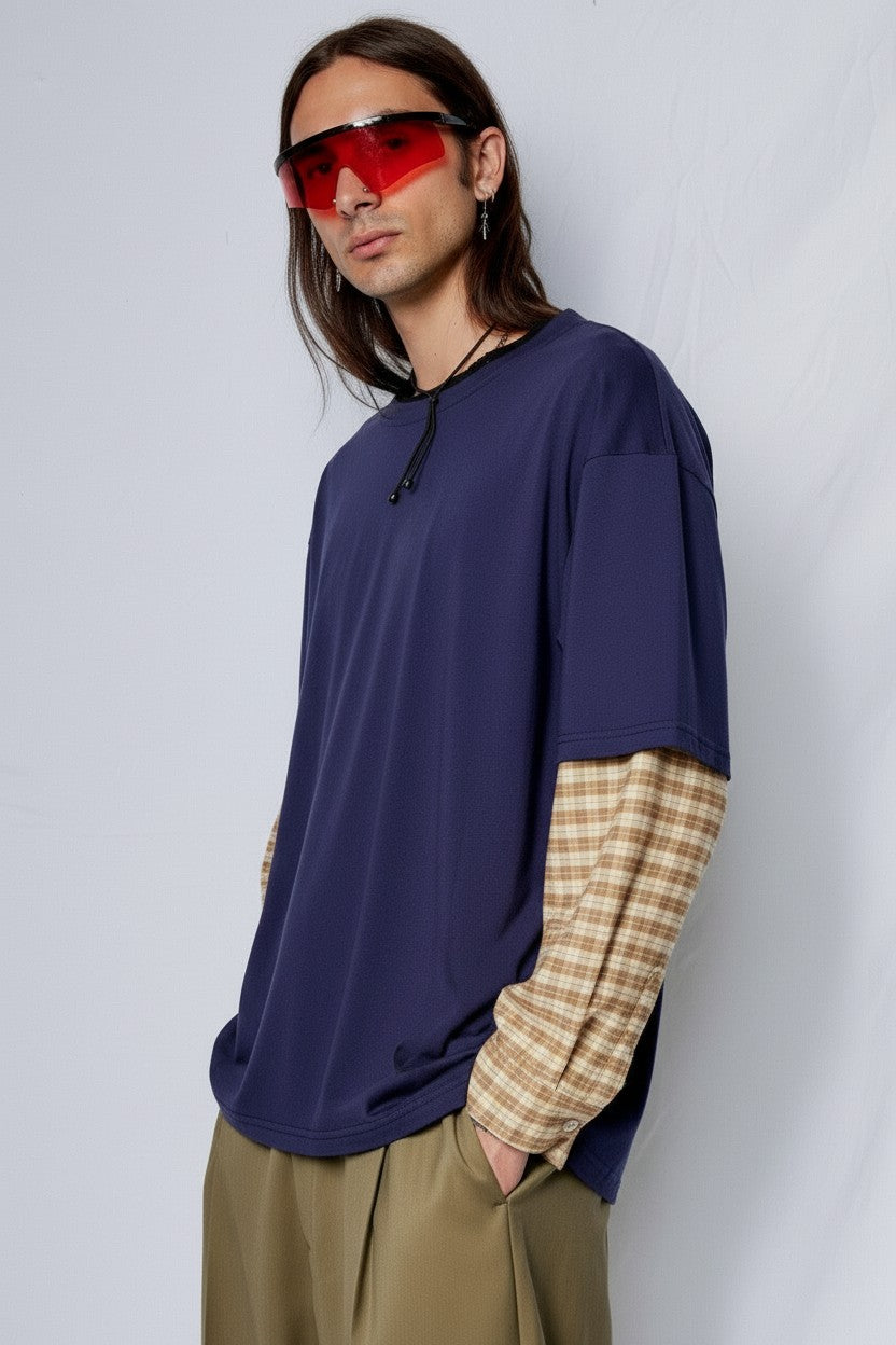 Navy/Yellow Plaid Combo Long Sleeve Shirt